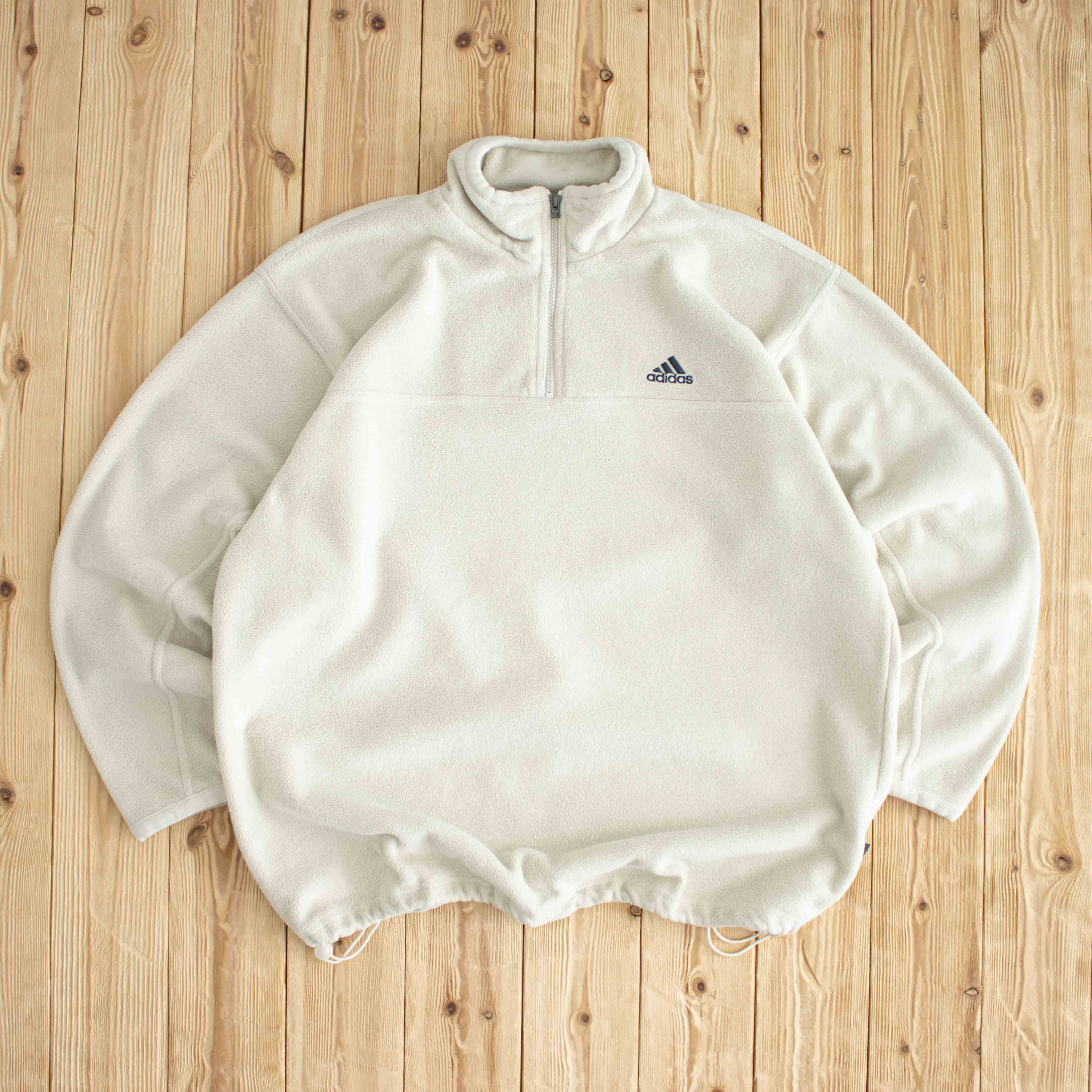 (XL) Adidas Vintage Essential Embroidered Fleece Quarter-Zip Beige
