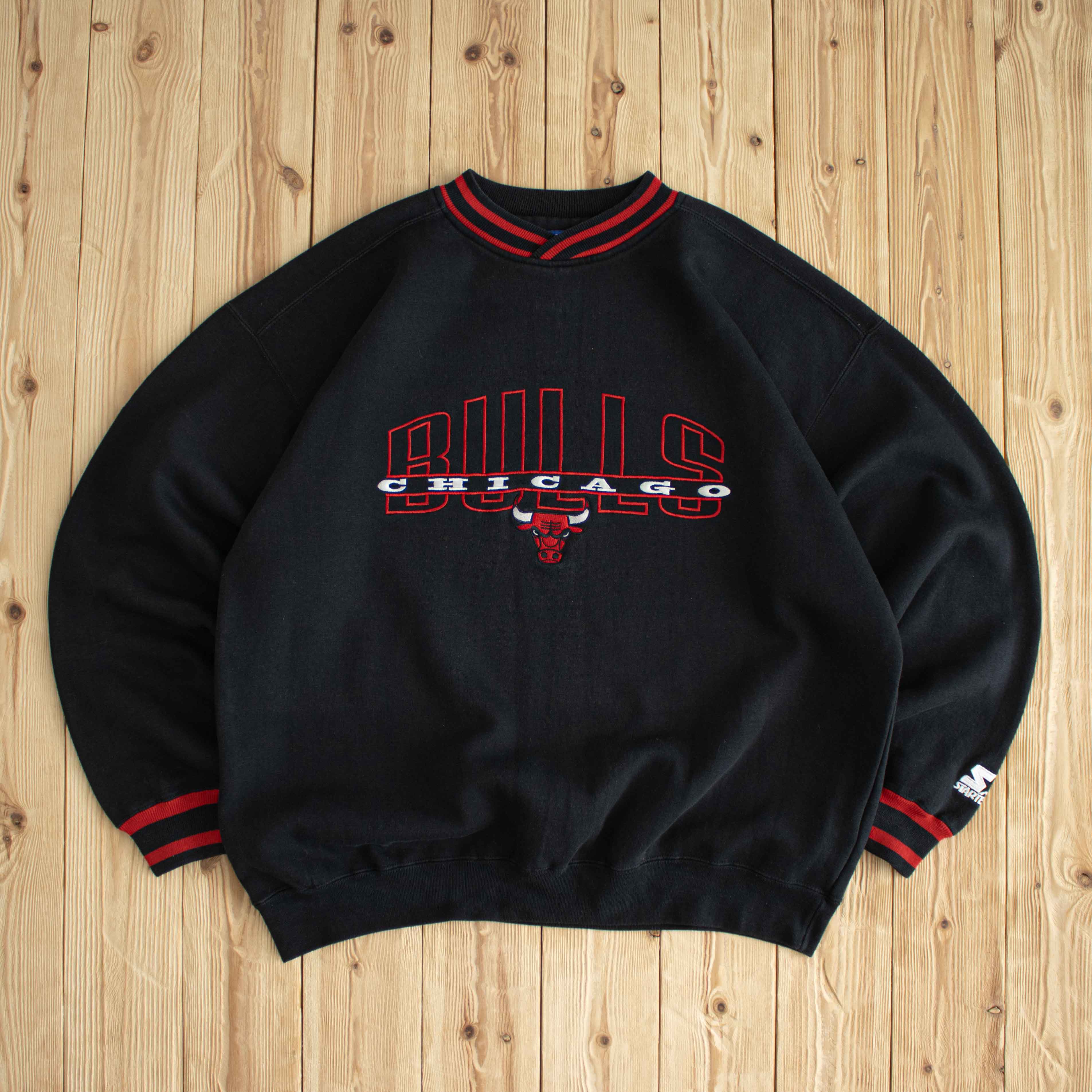 (XL) Starter Chicago Bulls Vintage Embroidered Sweatshirt Black