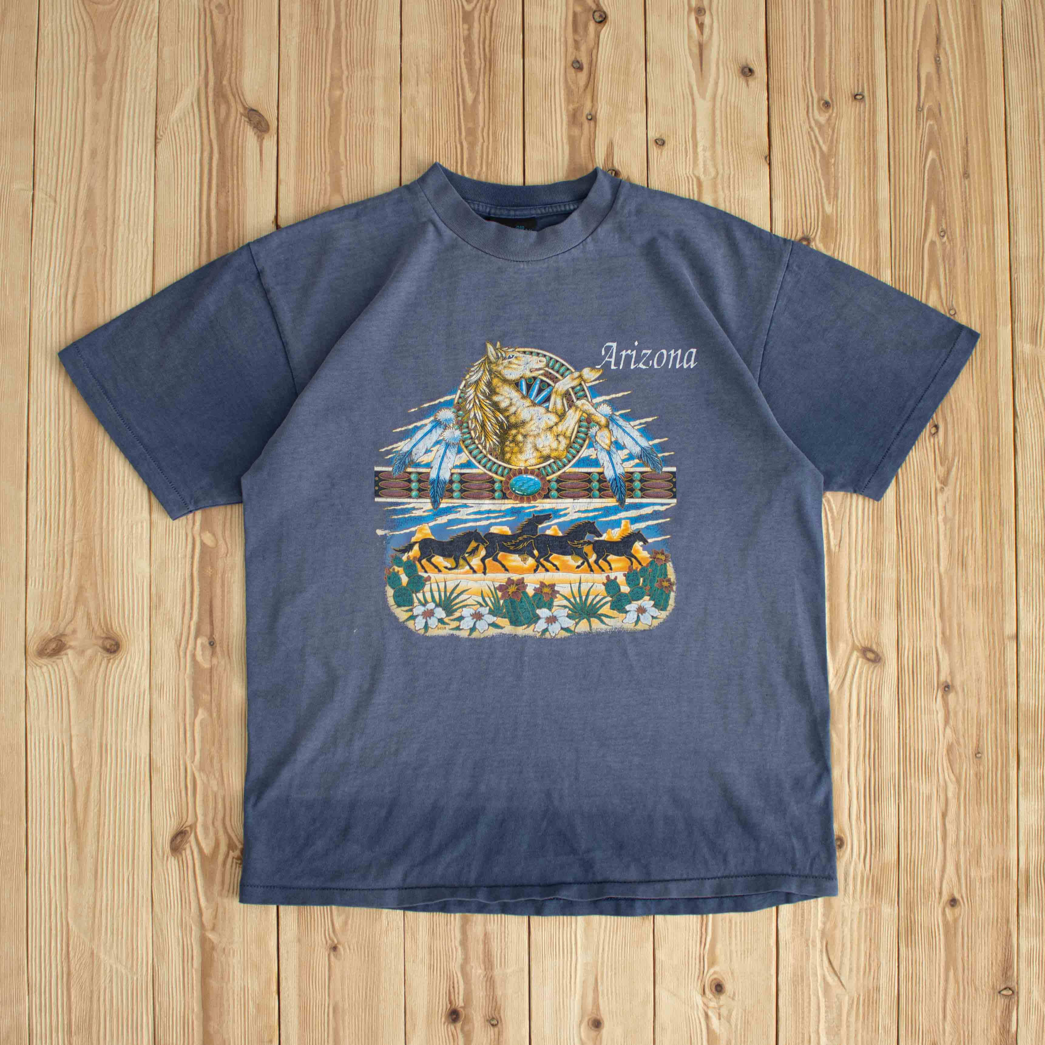 (S/M) Arizona Vintage Single Stitch Sun Faded T-Shirt Blue