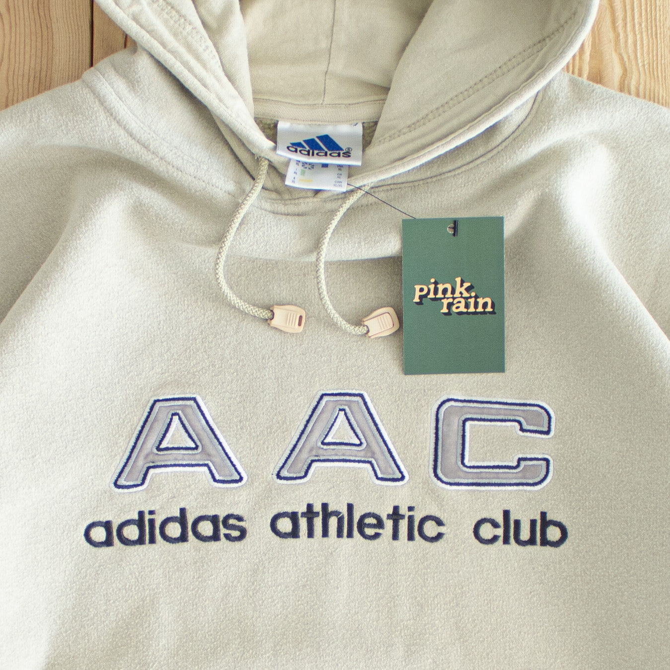 (XL) Adidas Vintage Athletic Club Embroidered Hoodie Beige