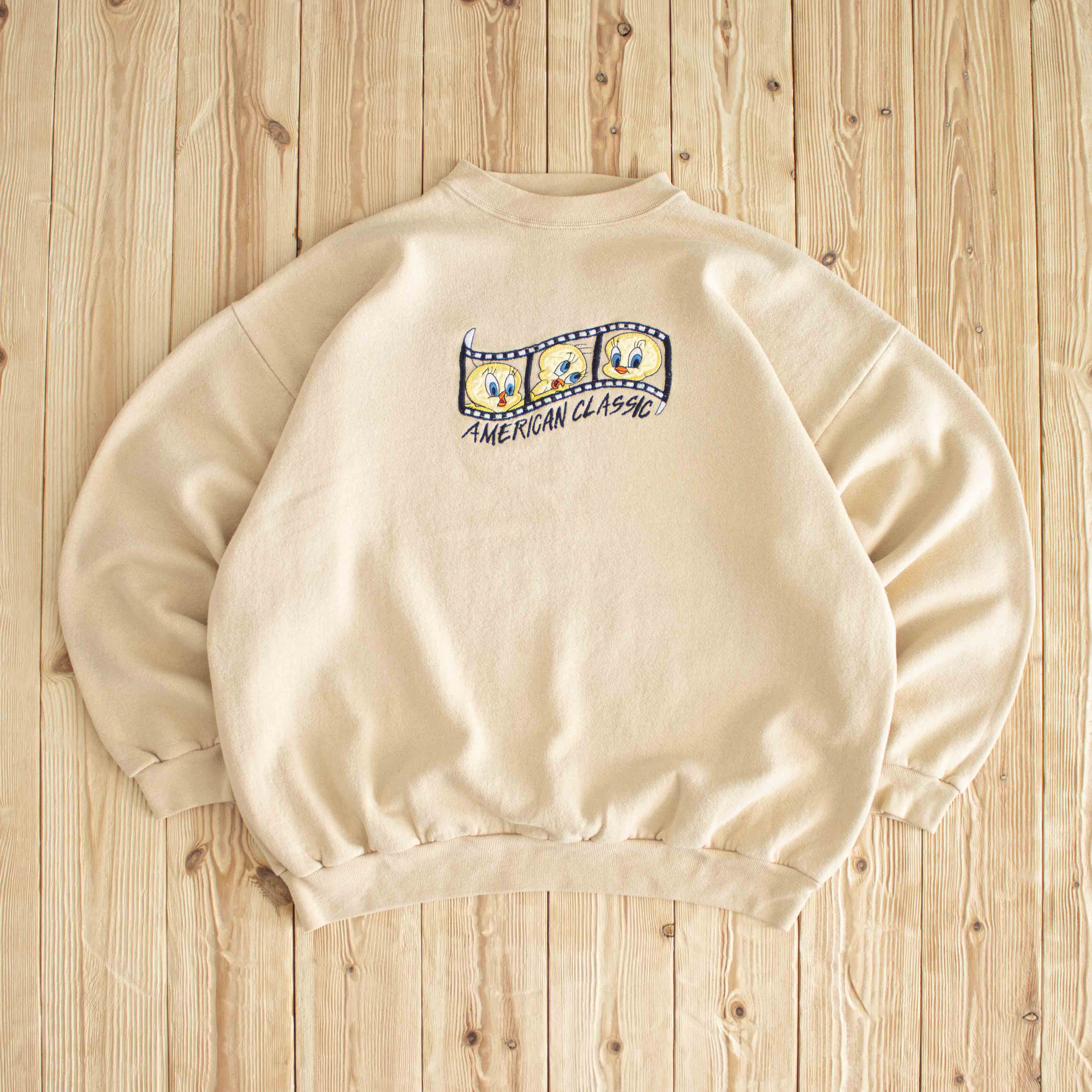 (M) Tweety American Classic Vintage Embroidered Sweatshirt Yellow
