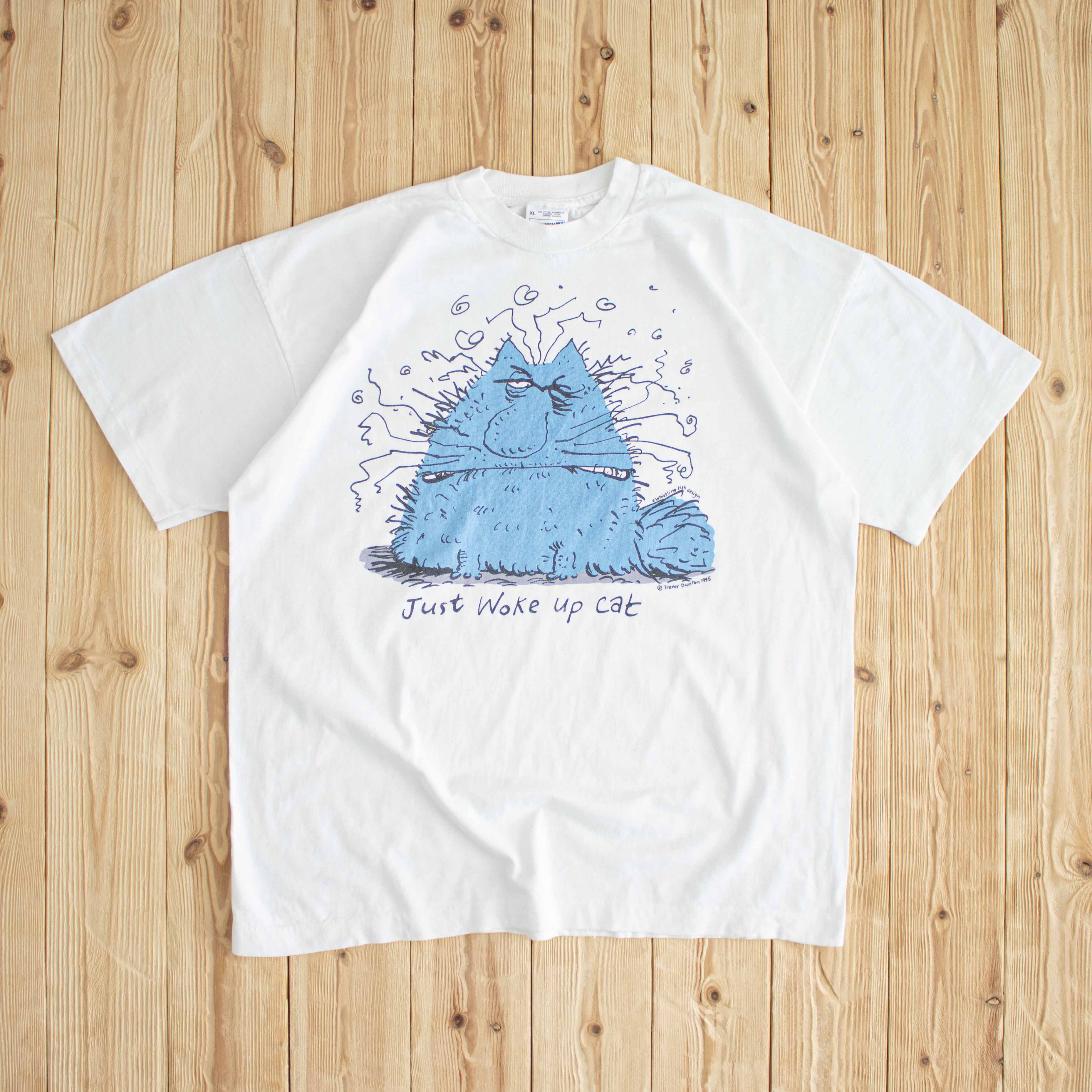 (L/XL) 1995 'Just Woke Up Cat' Vintage T-Shirt White