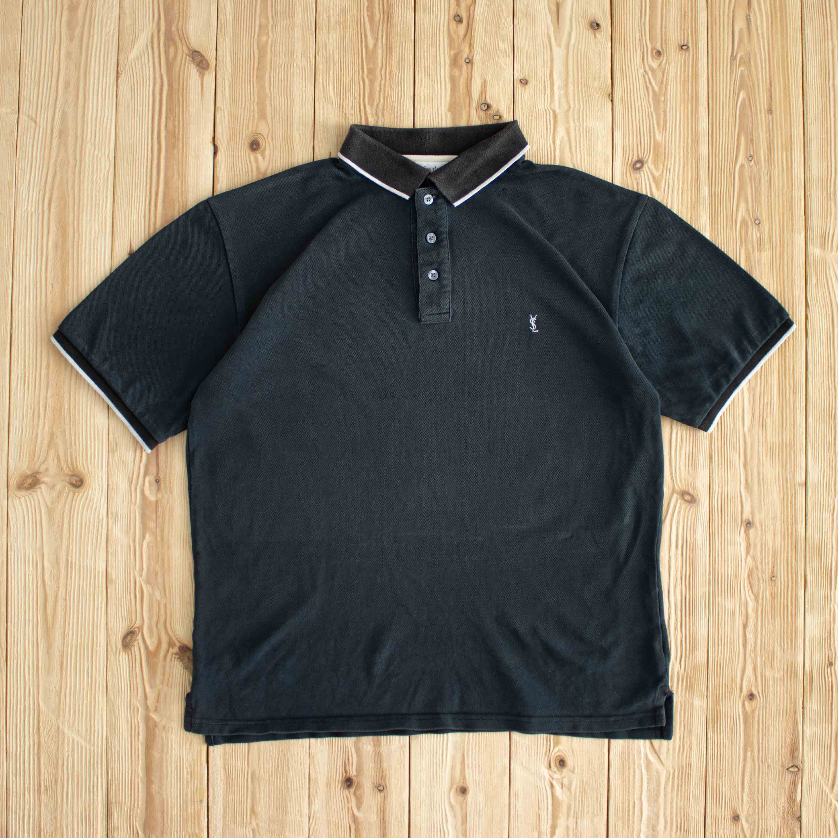 (M) Yves Saint Lauren Vintage Embroidered Polo Black