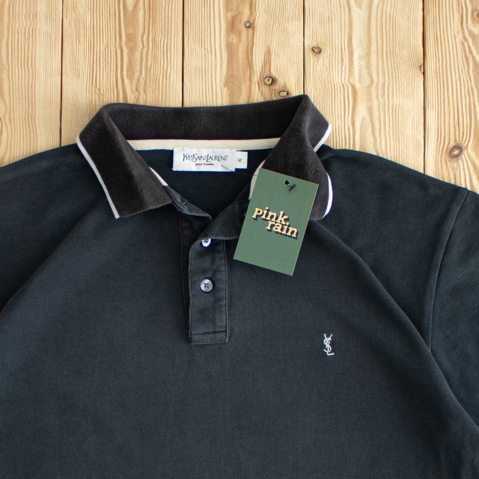 (M) Yves Saint Lauren Vintage Embroidered Polo Black