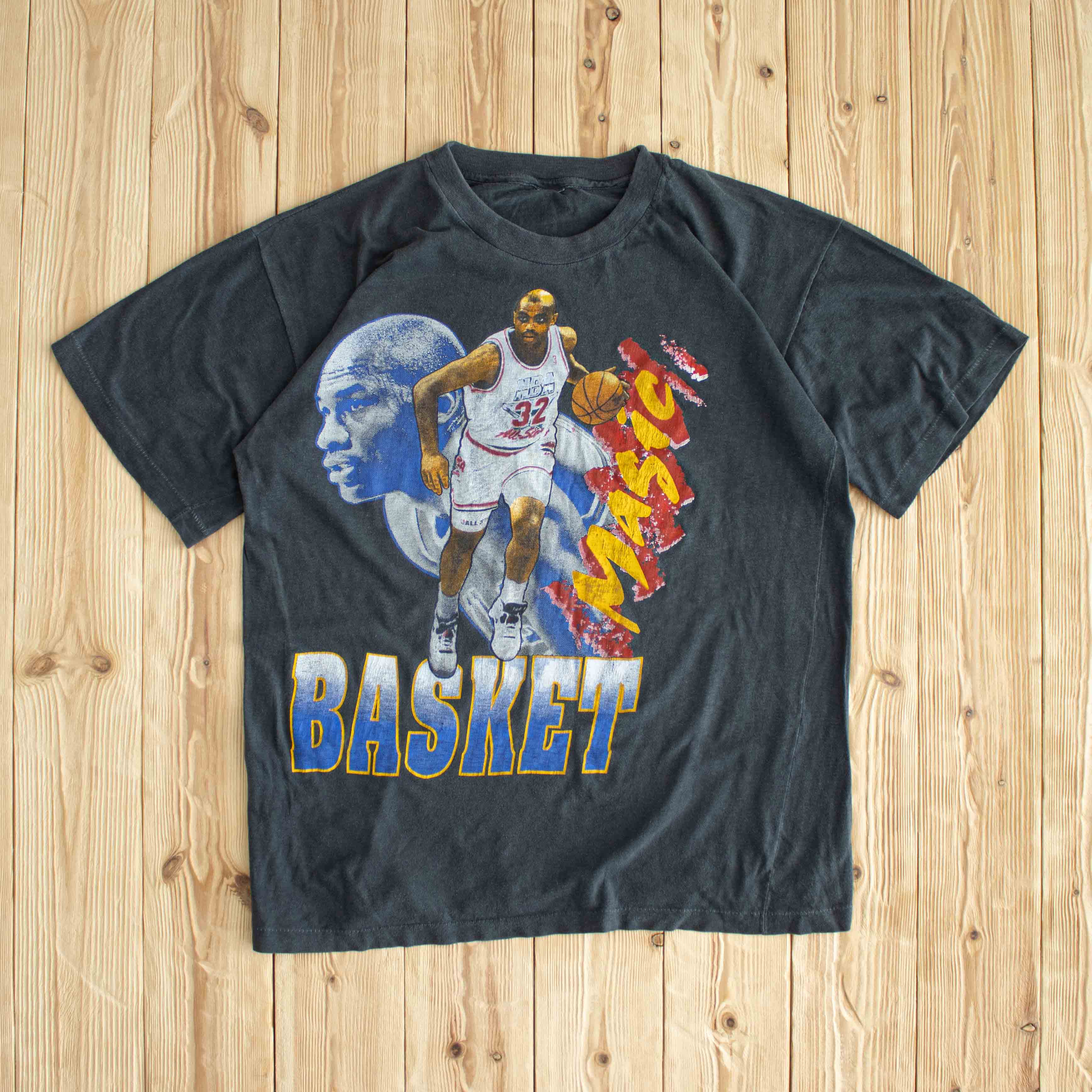 (M) Single Stitch Charles Barkley Magic Basket MJ Vintage T-Shirt Gray
