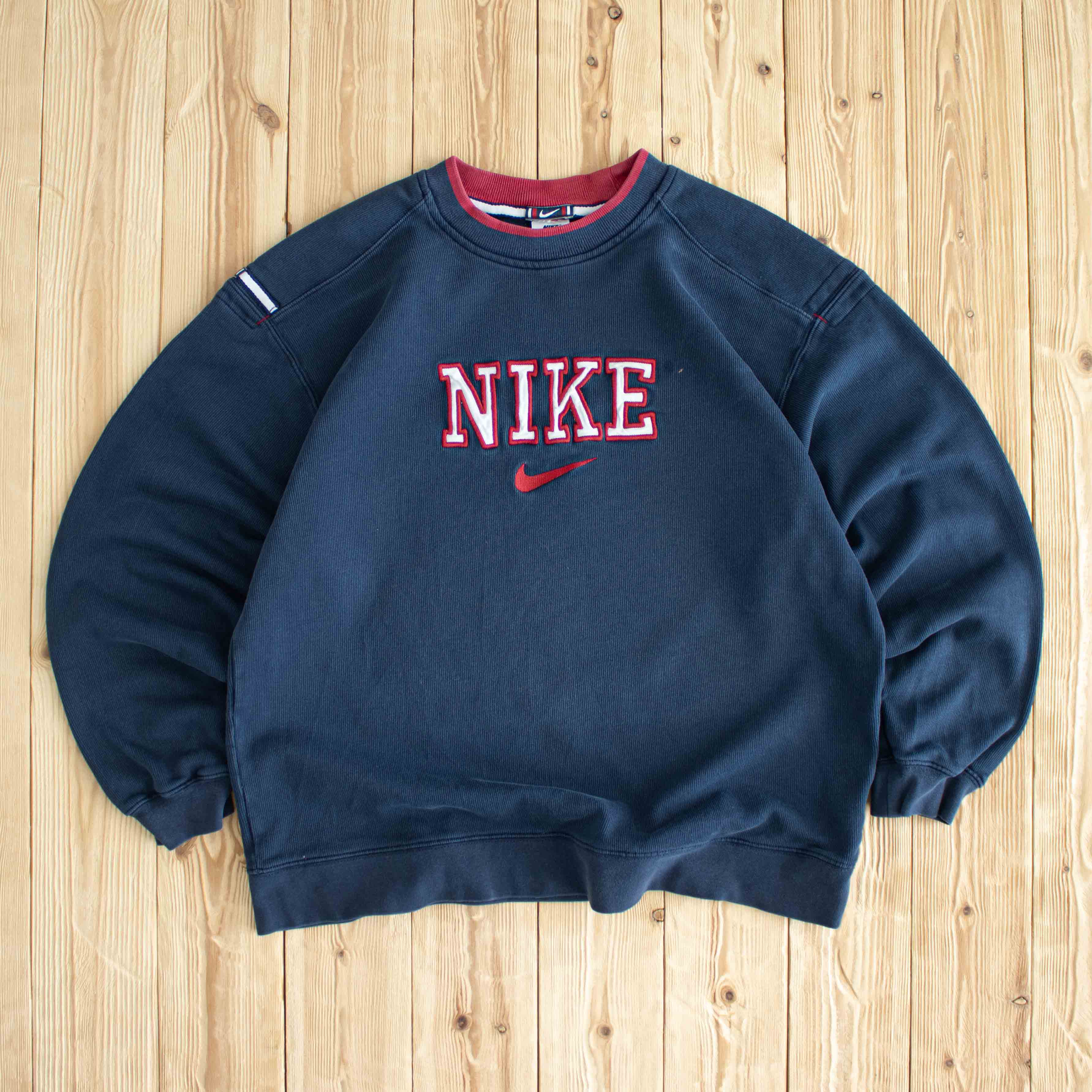 (M/L) Nike Spell Out Vintage Embroidered Sweatshirt Blue