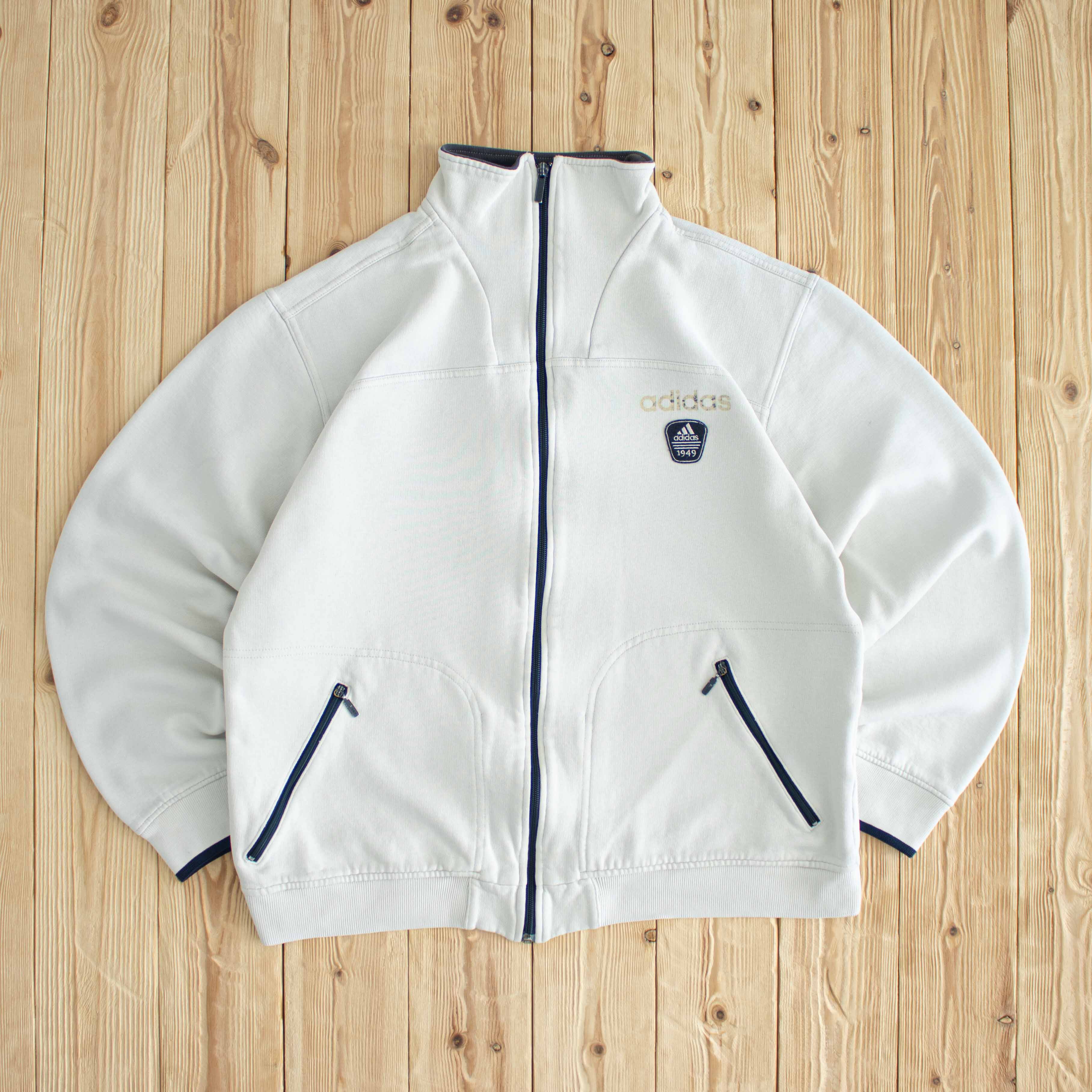 (M) Adidas 1949 Vintage Embroidered Full-Zip Sweatshirt Beige