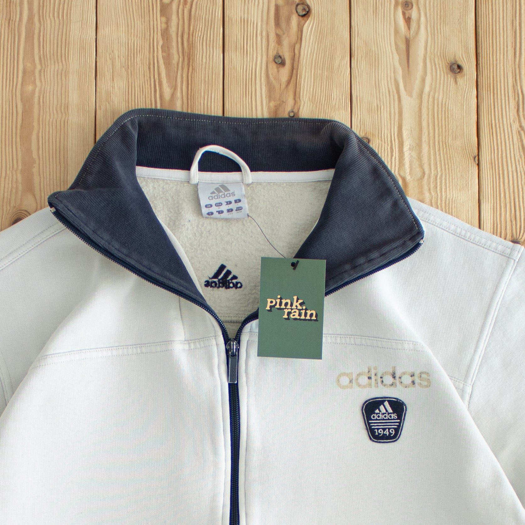 (M) Adidas 1949 Vintage Embroidered Full-Zip Sweatshirt Beige
