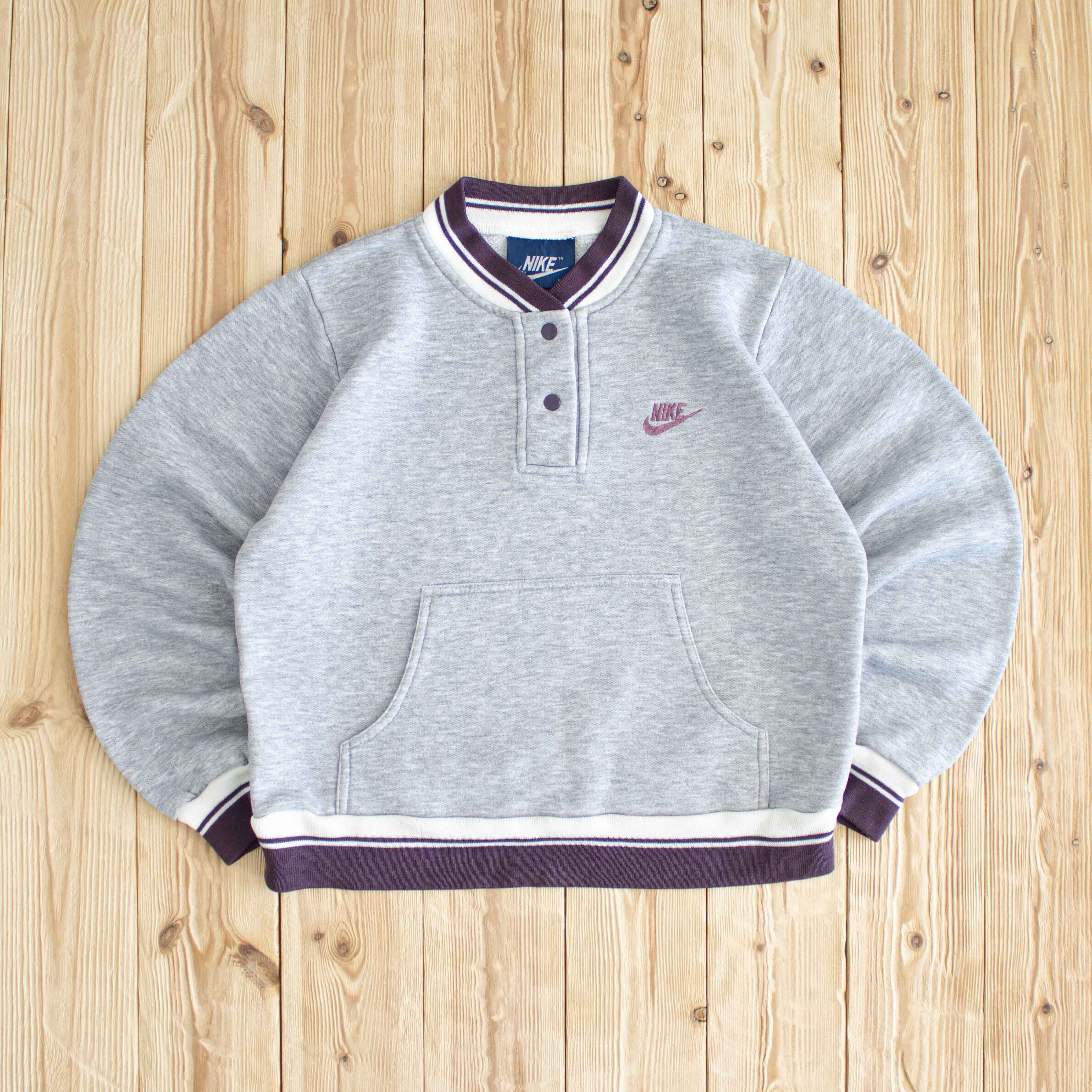 (XS) Nike Vintage Embroidered Button Up Sweatshirt Gray
