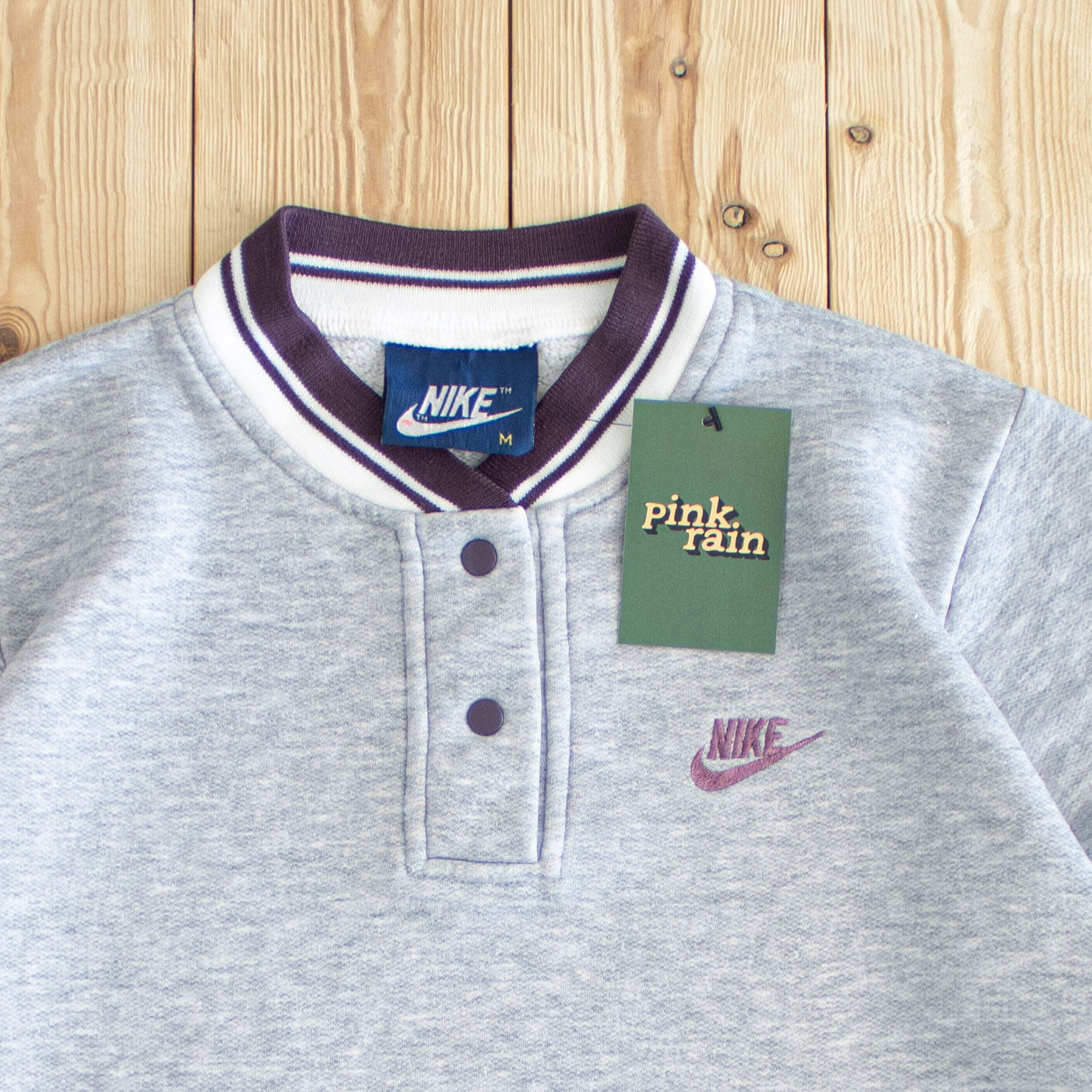 (XS) Nike Vintage Embroidered Button Up Sweatshirt Gray