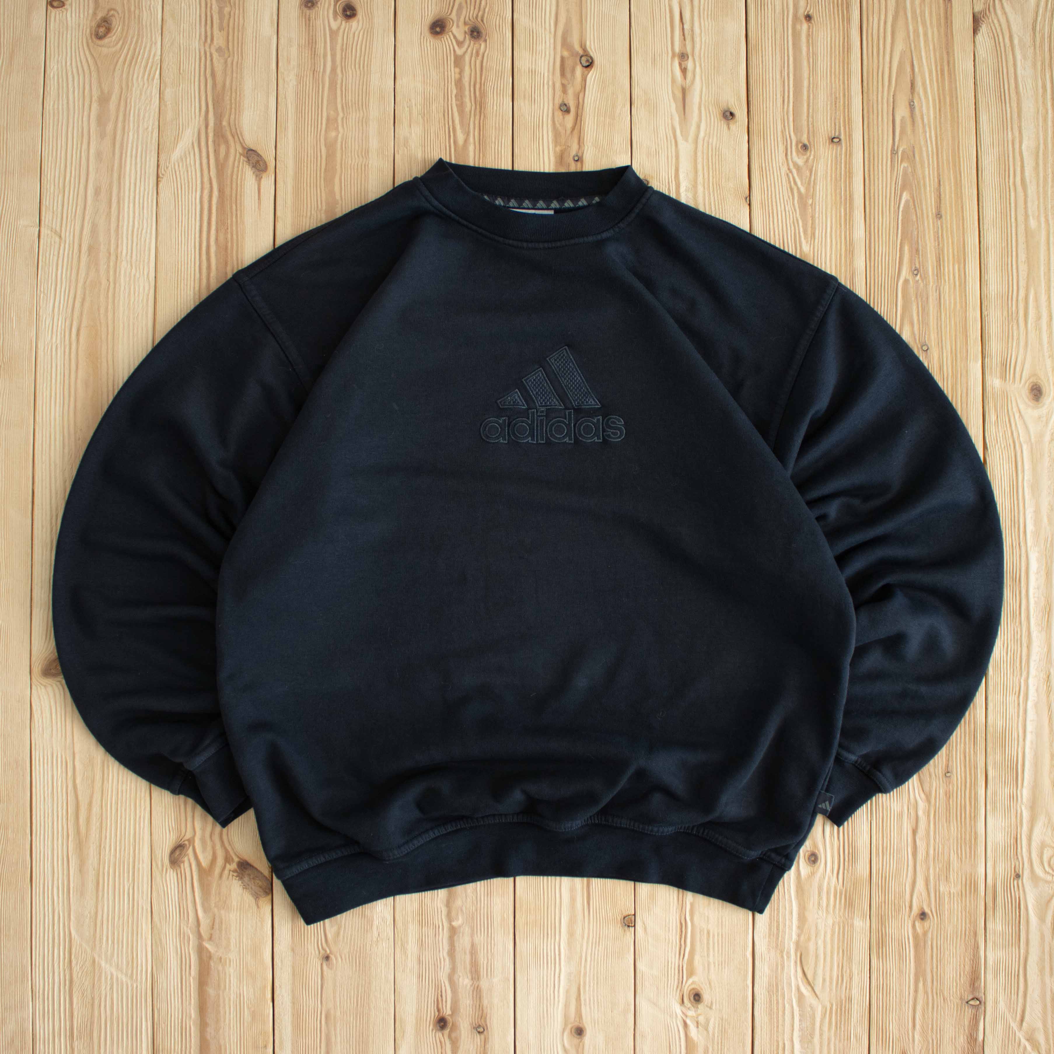 (L/XL) Adidas Logo Vintage Embroidered Sweatshirt Black