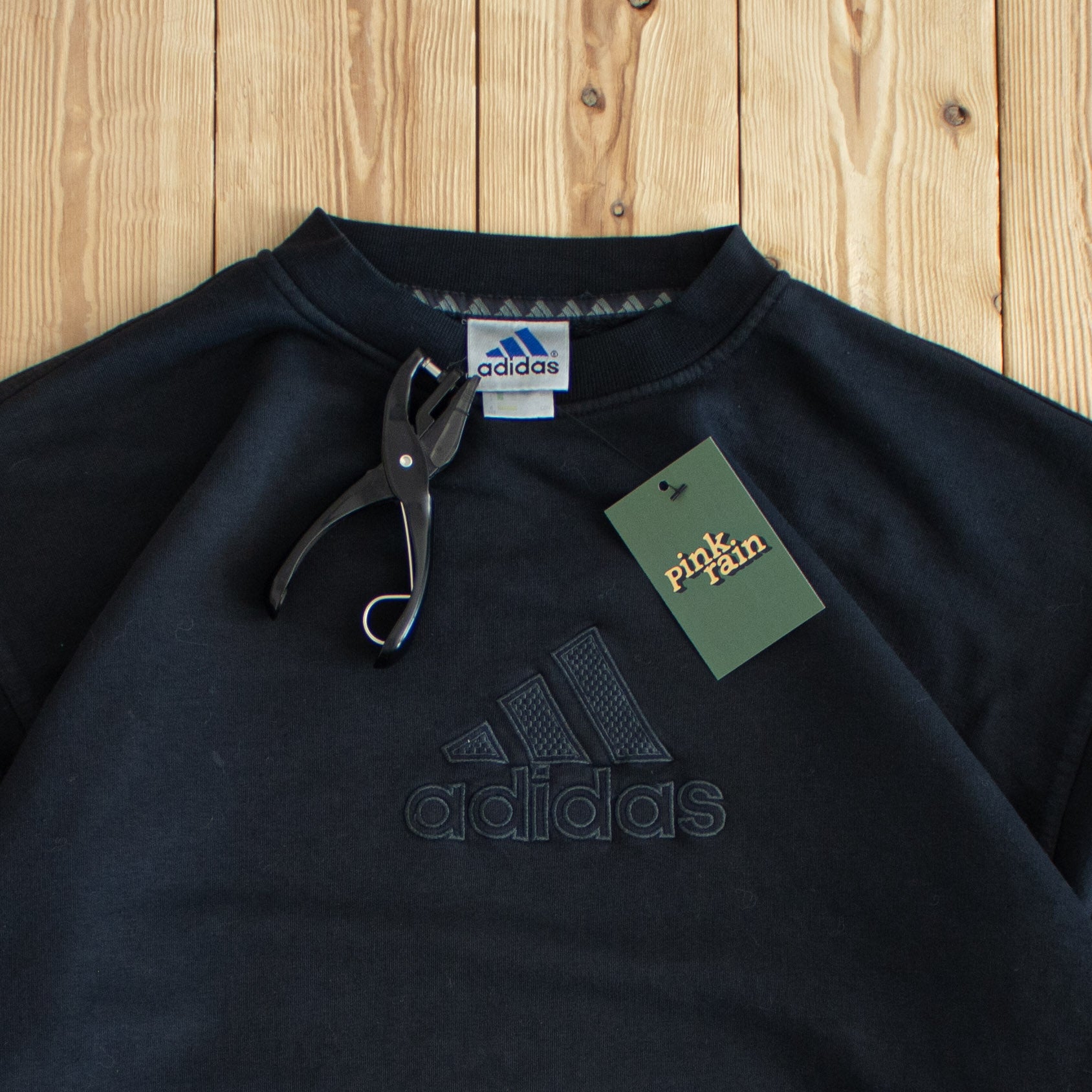(L/XL) Adidas Logo Vintage Embroidered Sweatshirt Black