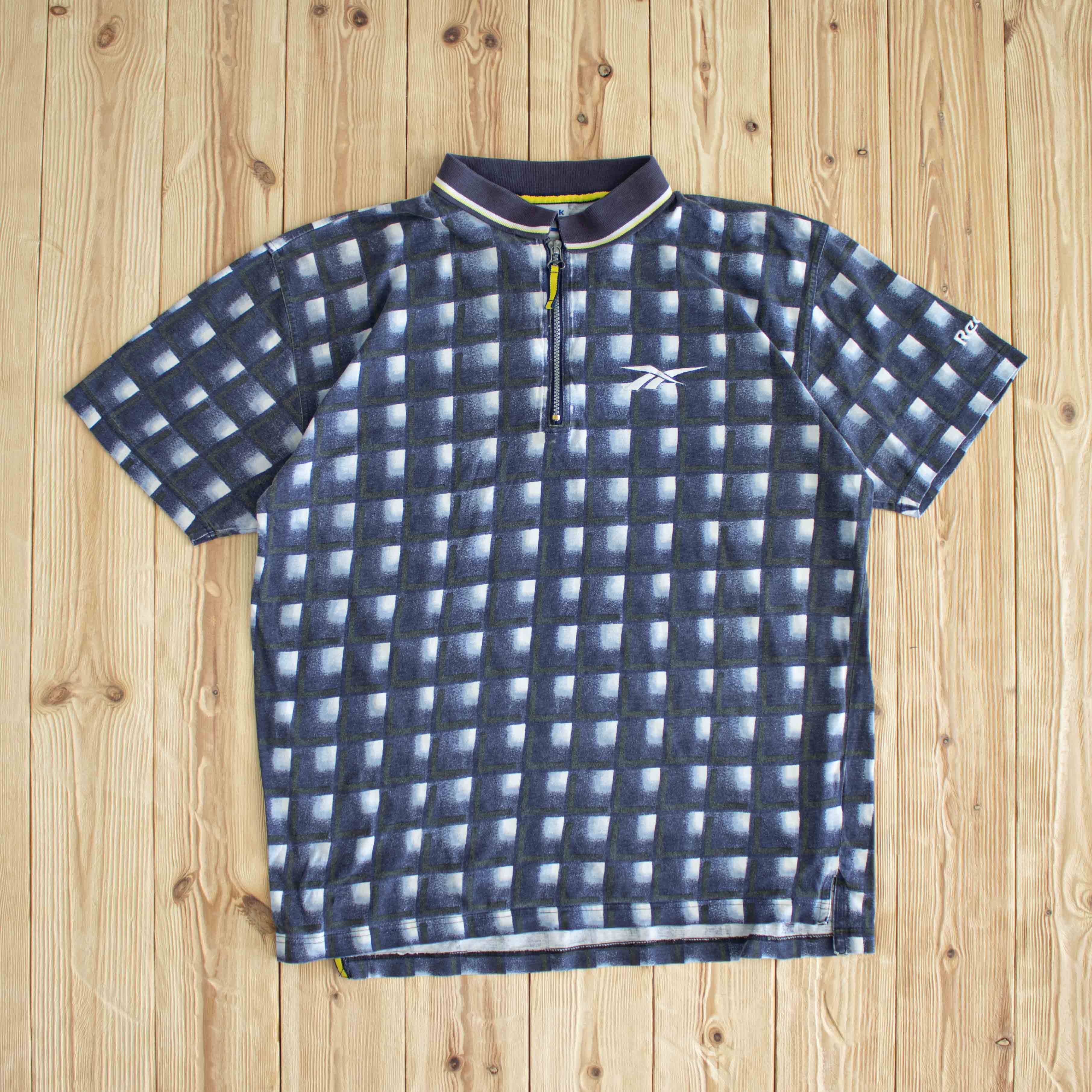 (L) Reebok Vintage Embroidered Quarter-Zip Polo Blue