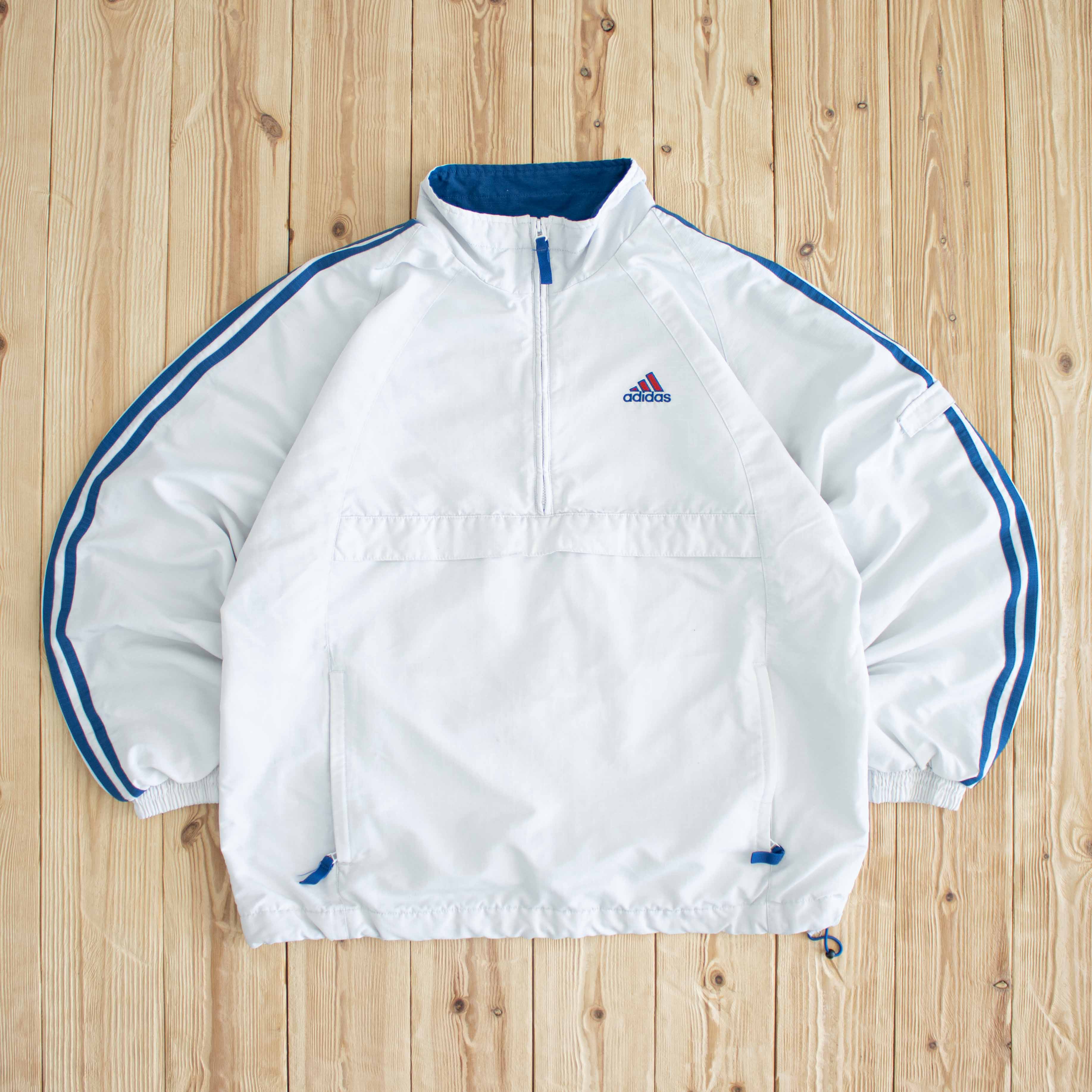(M/L) Adidas Vintage Embroidered Kangaroo Pocket Jacket White