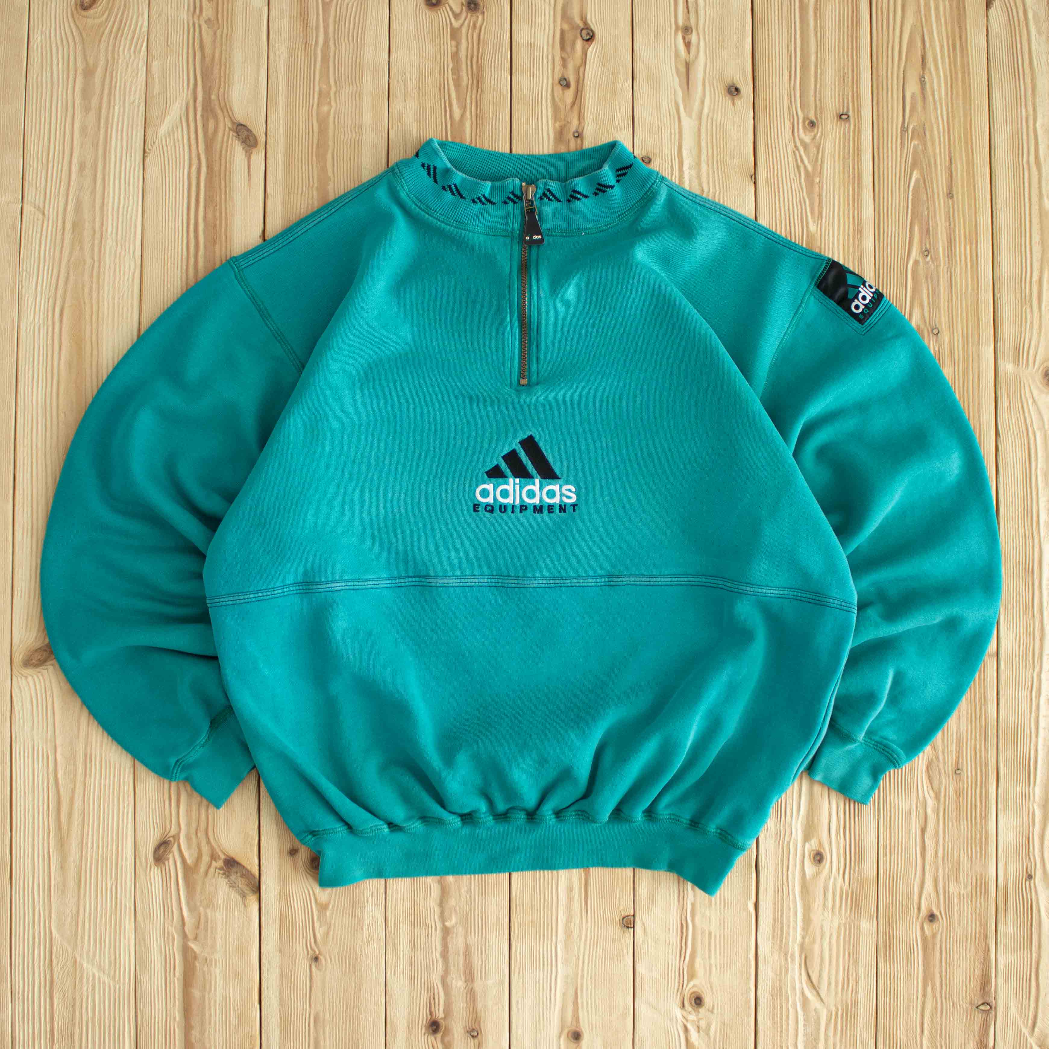 (M) Adidas Equipment Vintage Embroidered Quarter-Zip Blue