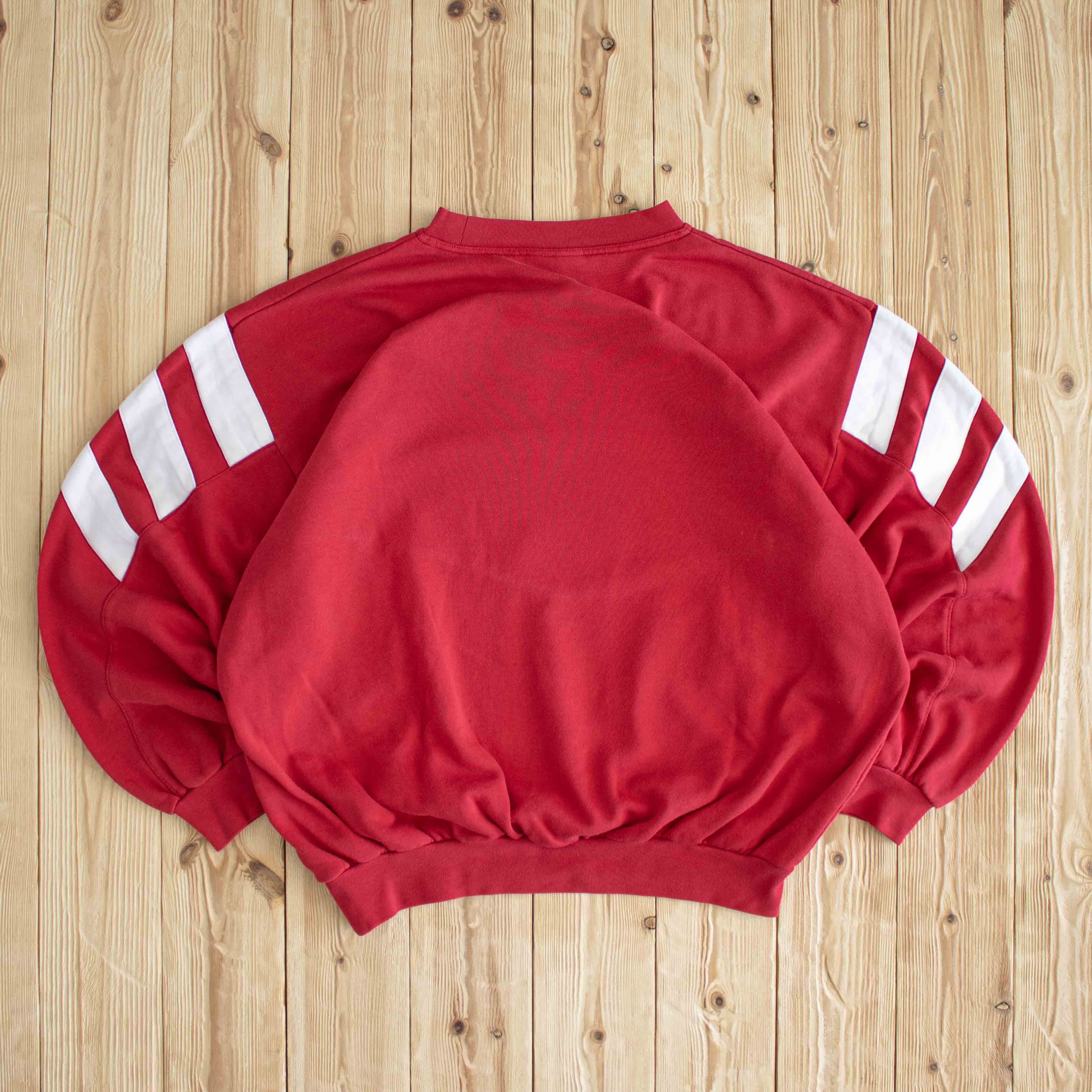 (L/XL) Adidas Vintage Side Stripe Embroidered Sweatshirt Red