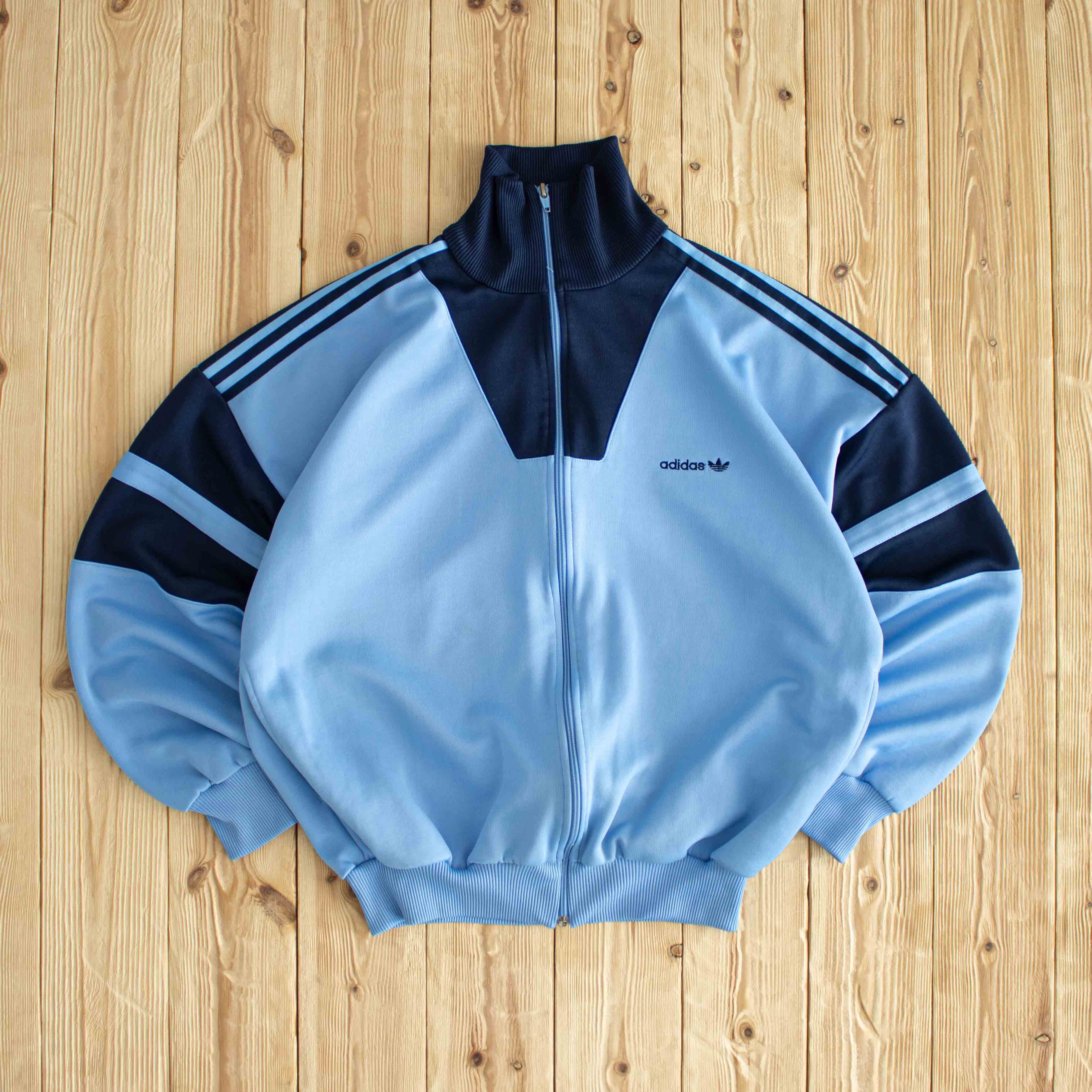 (M) Adidas Vintage Essential Embroidered Full-Zip Sweatshirt Blue