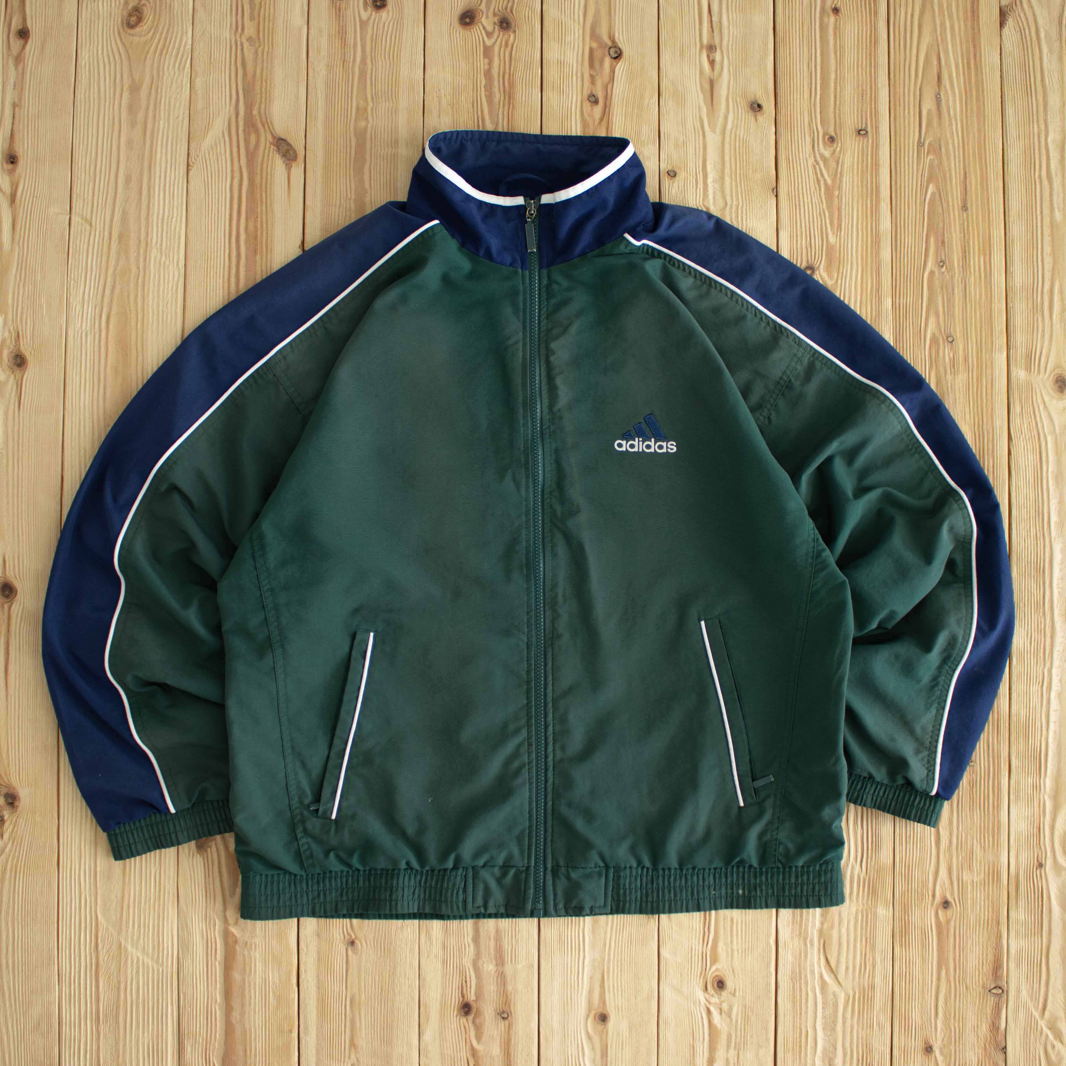 (L) Adidas Logo Vintage Embroidered Jacket Green Blue