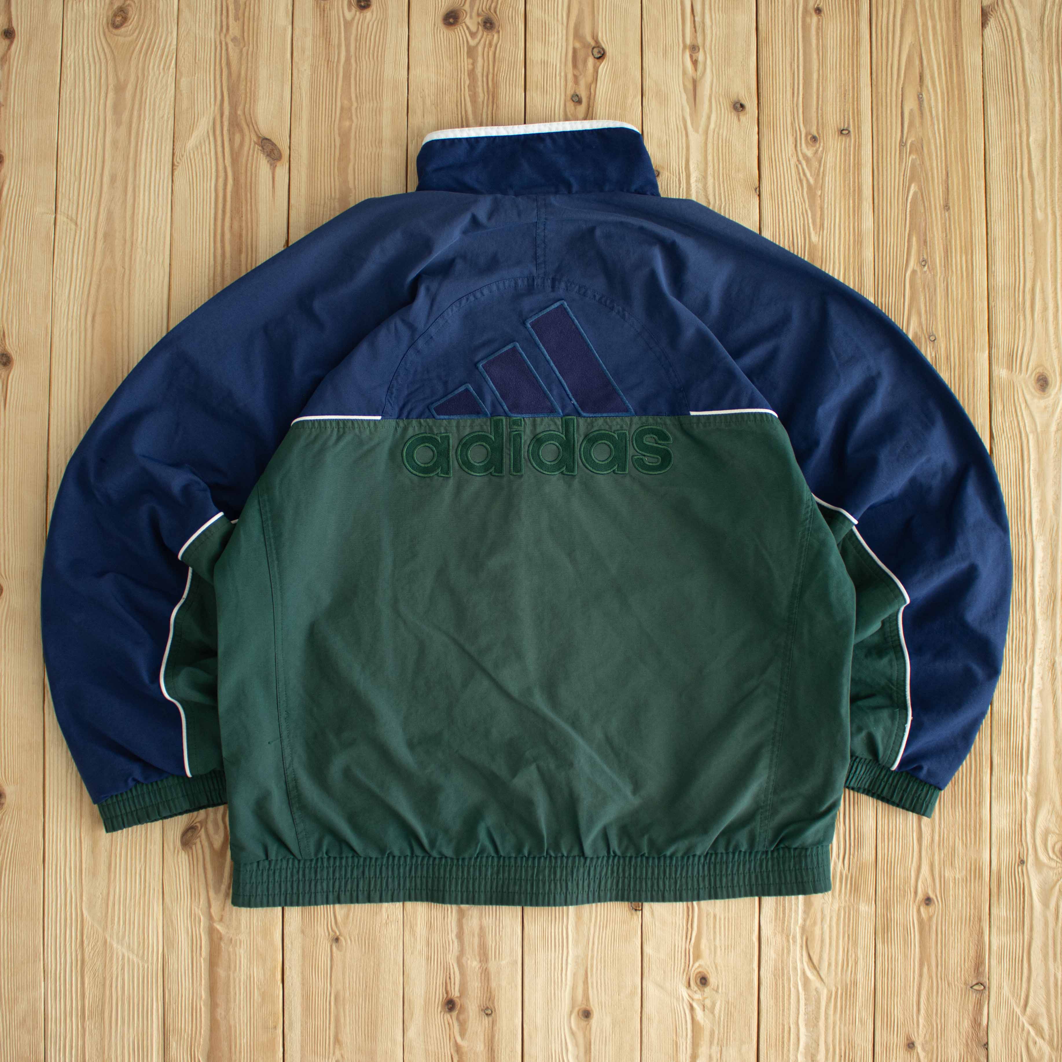 (L) Adidas Logo Vintage Embroidered Jacket Green Blue