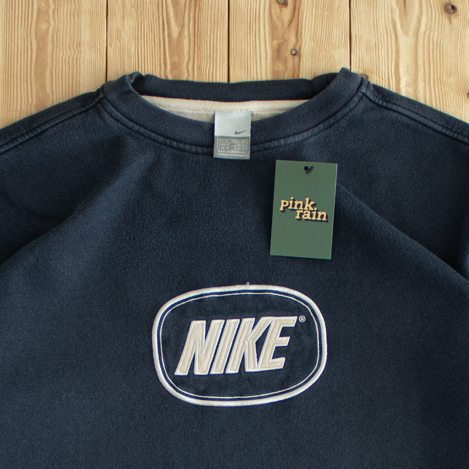 (L/XL) Nike Spell Out Vintage Embroidered Sweatshirt Blue