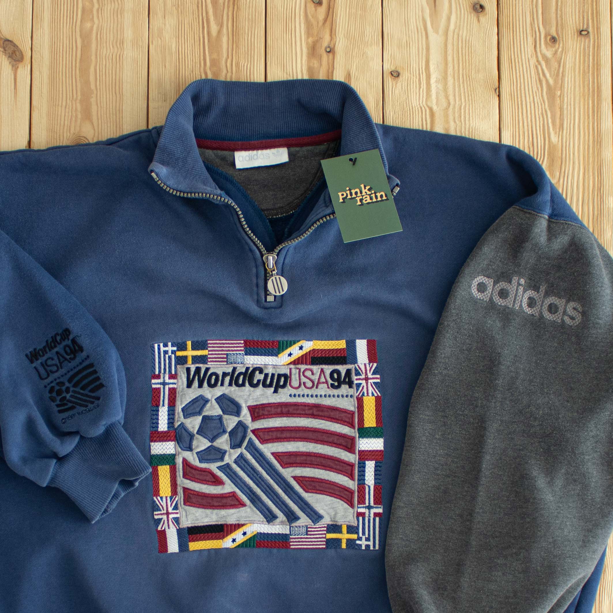 (M) Adidas 1994 World Cup USA Vintage Embroidered Quarter-Zip Blue