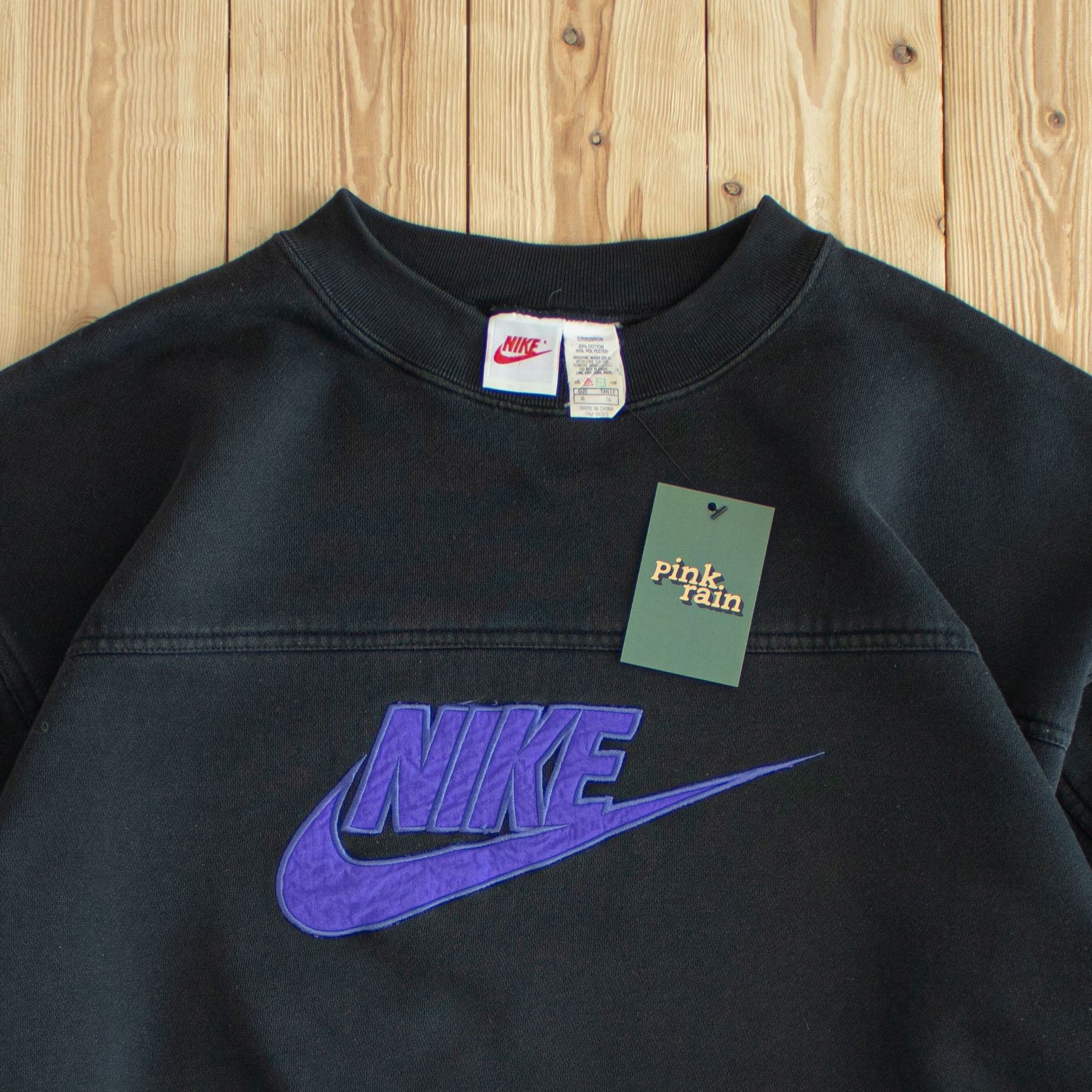(L/XL) Nike Spell Out Vintage Embroidered Sweatshirt Black
