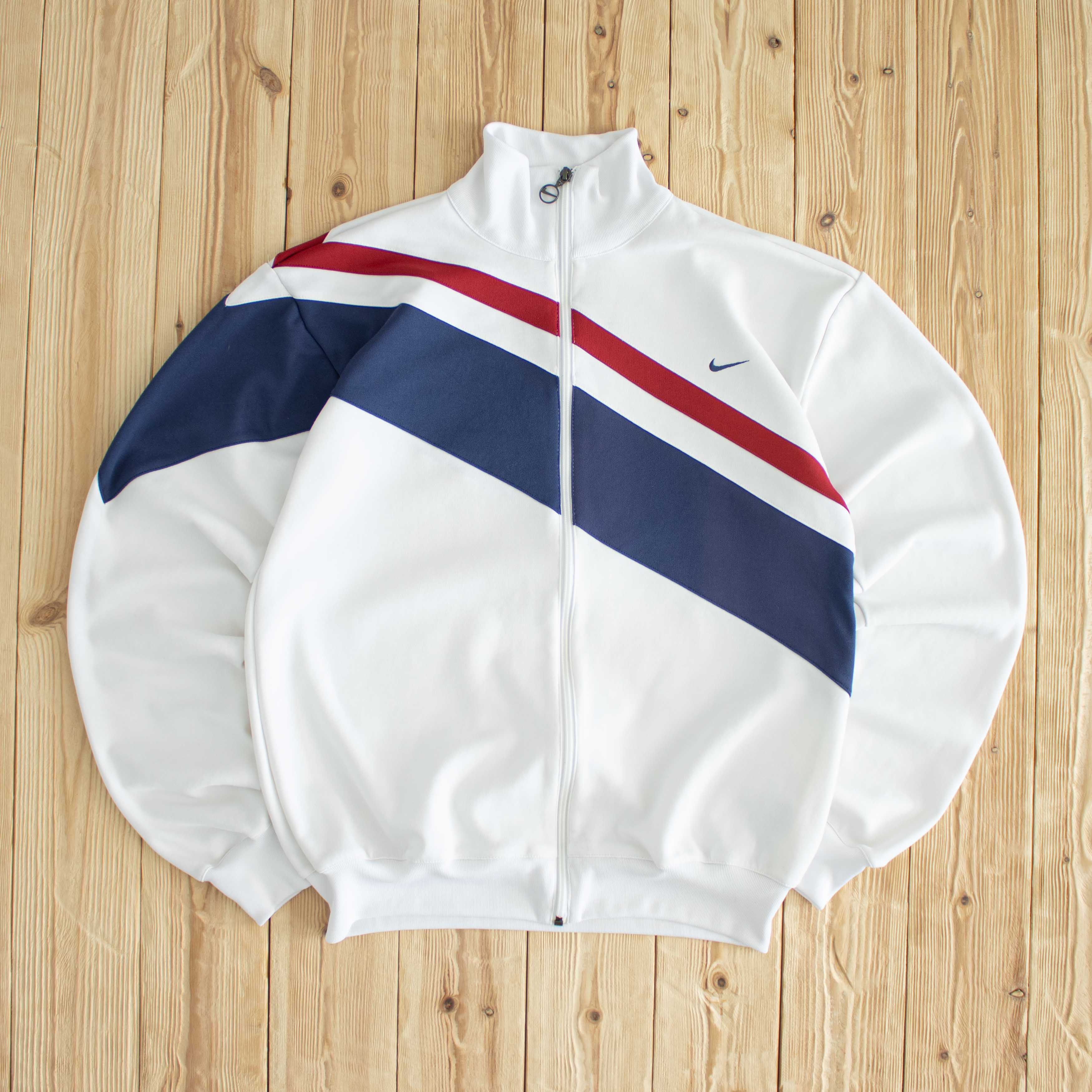 (M/L) Nike Vintage Embroidered Full-Zip Sweatshirt White