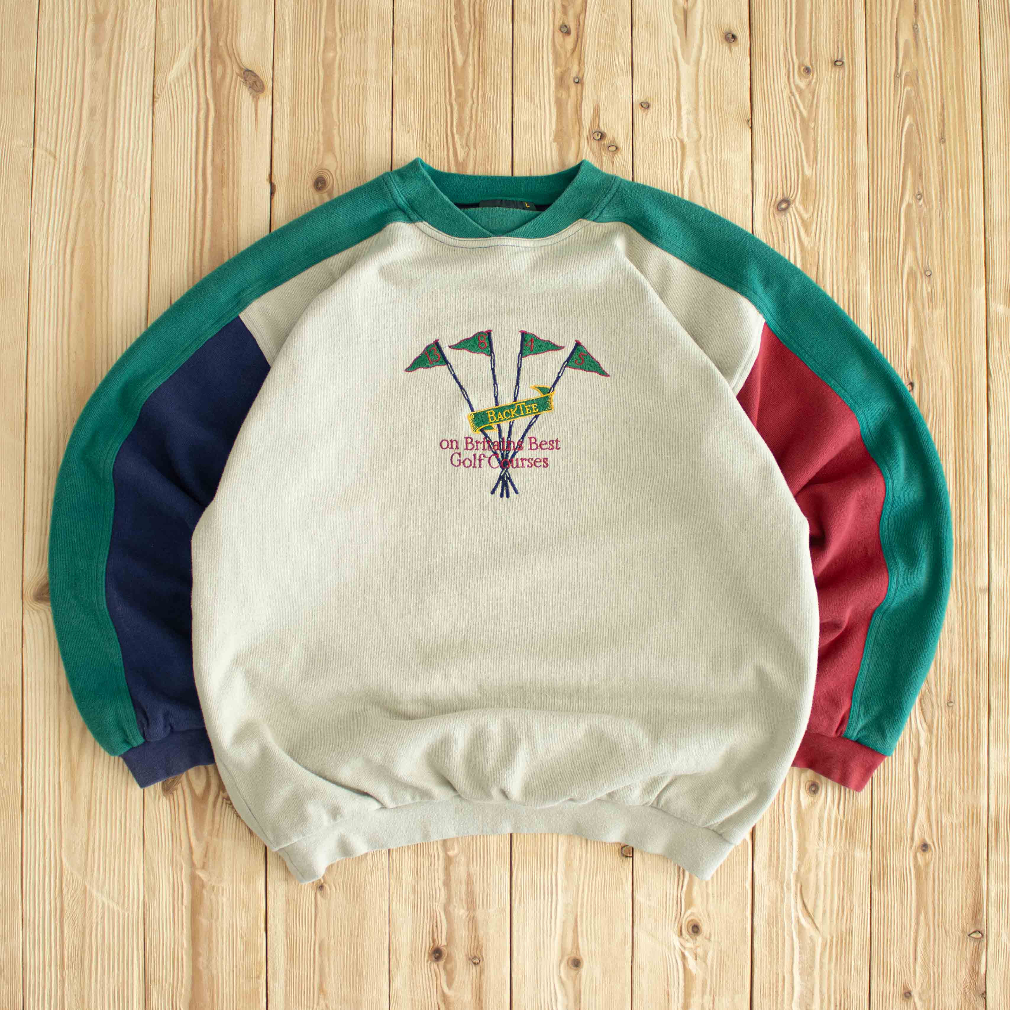 (M/L) BackTee Golf Vintage Embroidered Sweatshirt Beige
