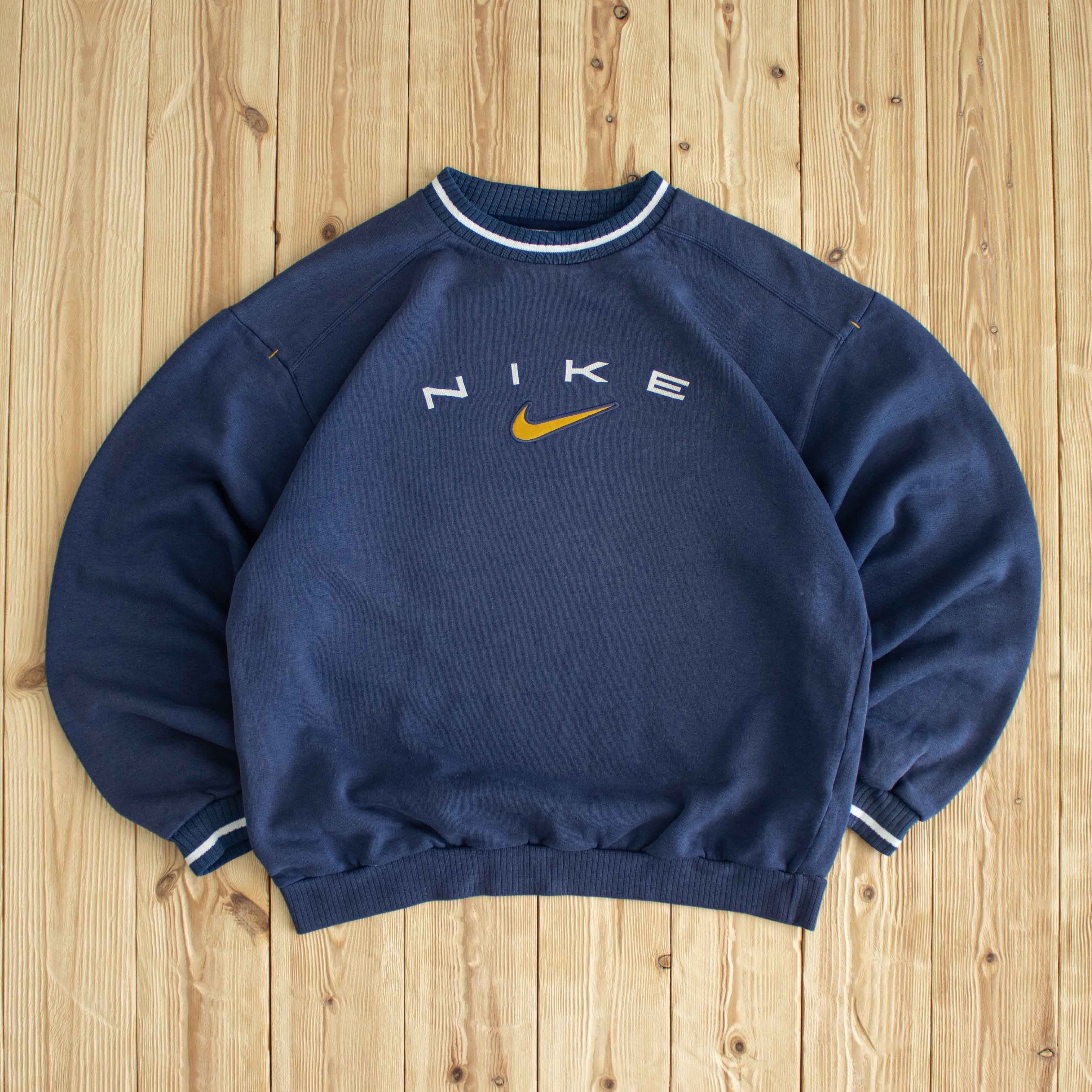 (S/M) Nike Spell Out Vintage Embroidered Sweatshirt Blue