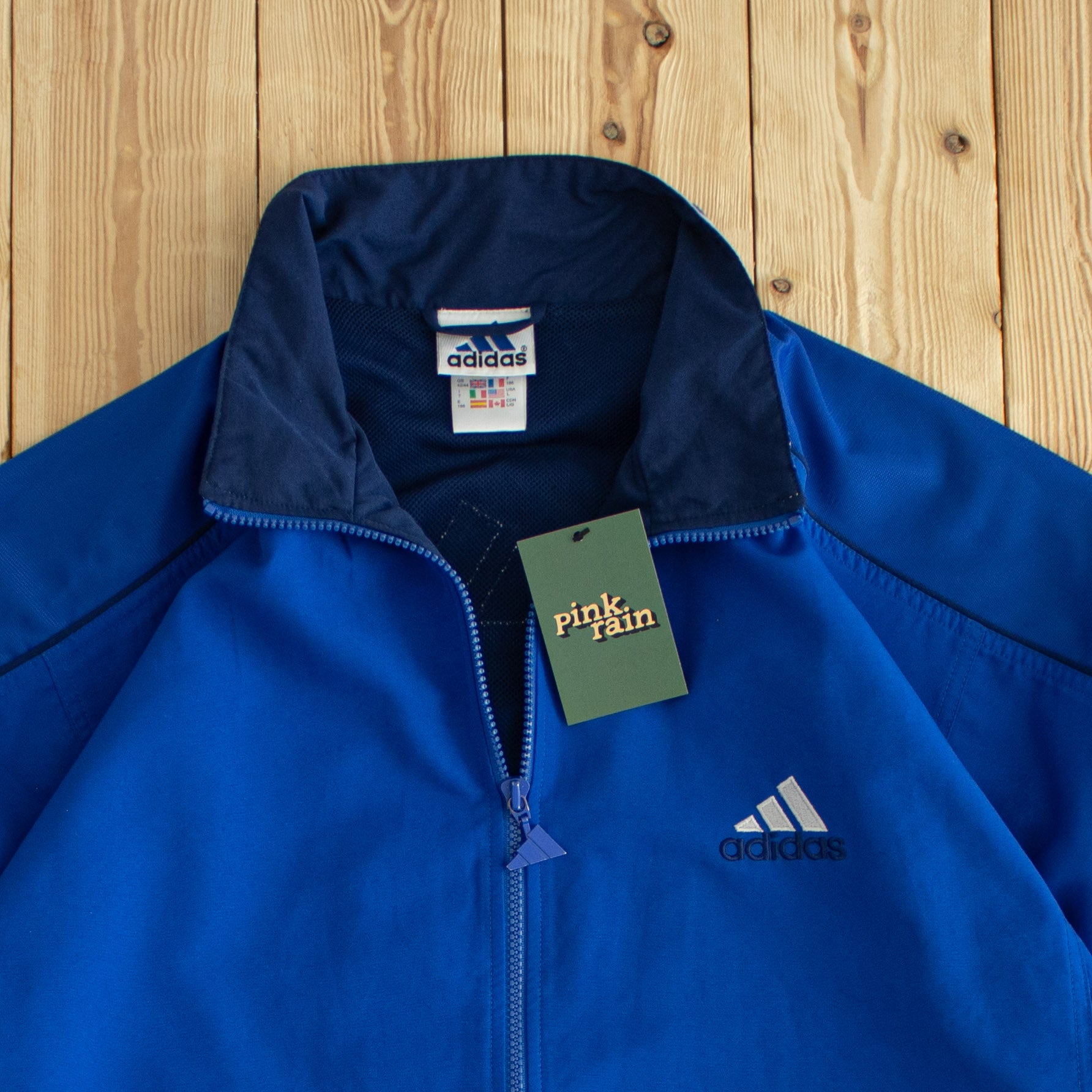 (XL) Adidas Vintage Logo Embroidered Jacket Blue
