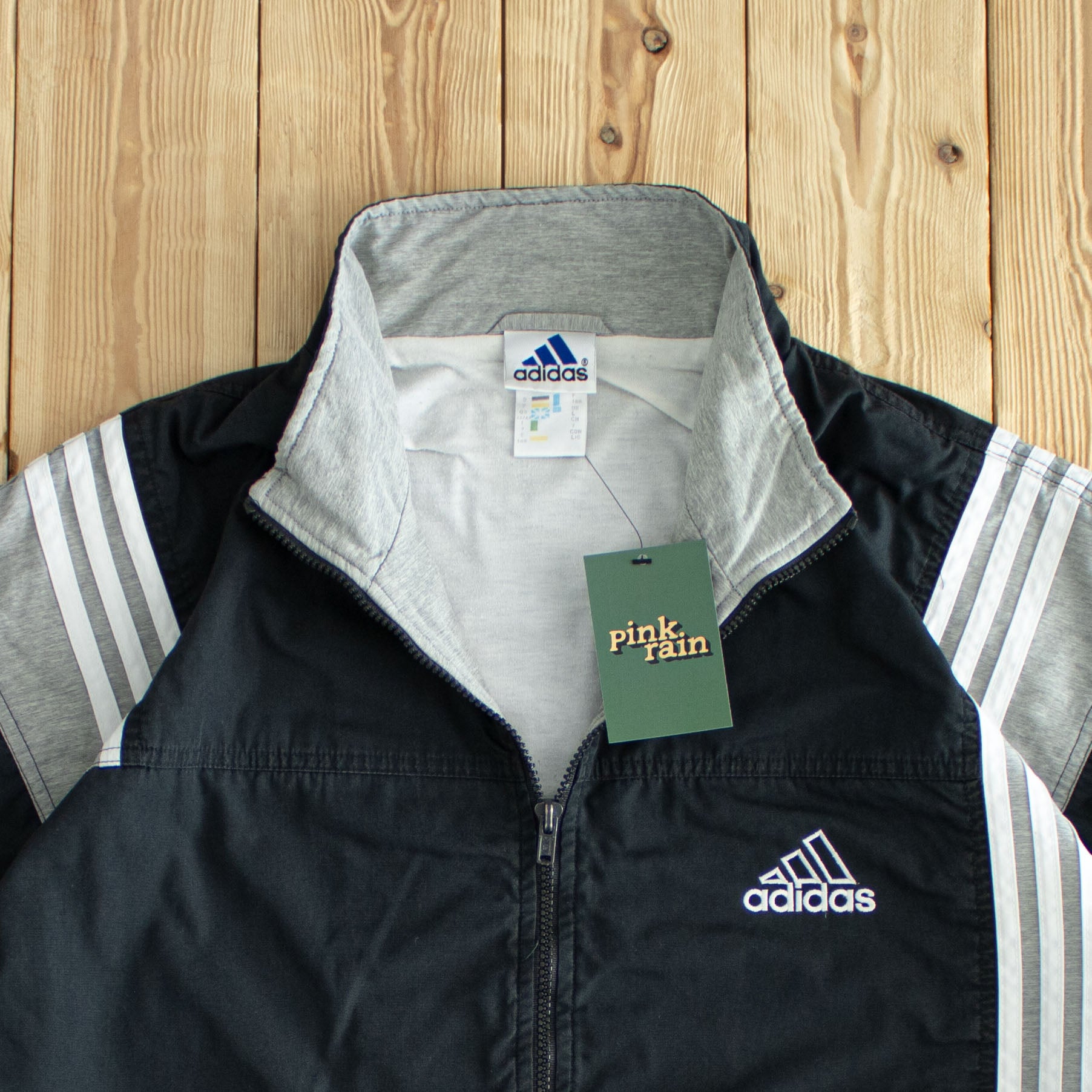 (L/XL) Adidas Vintage Logo Embroidered Jacket Black