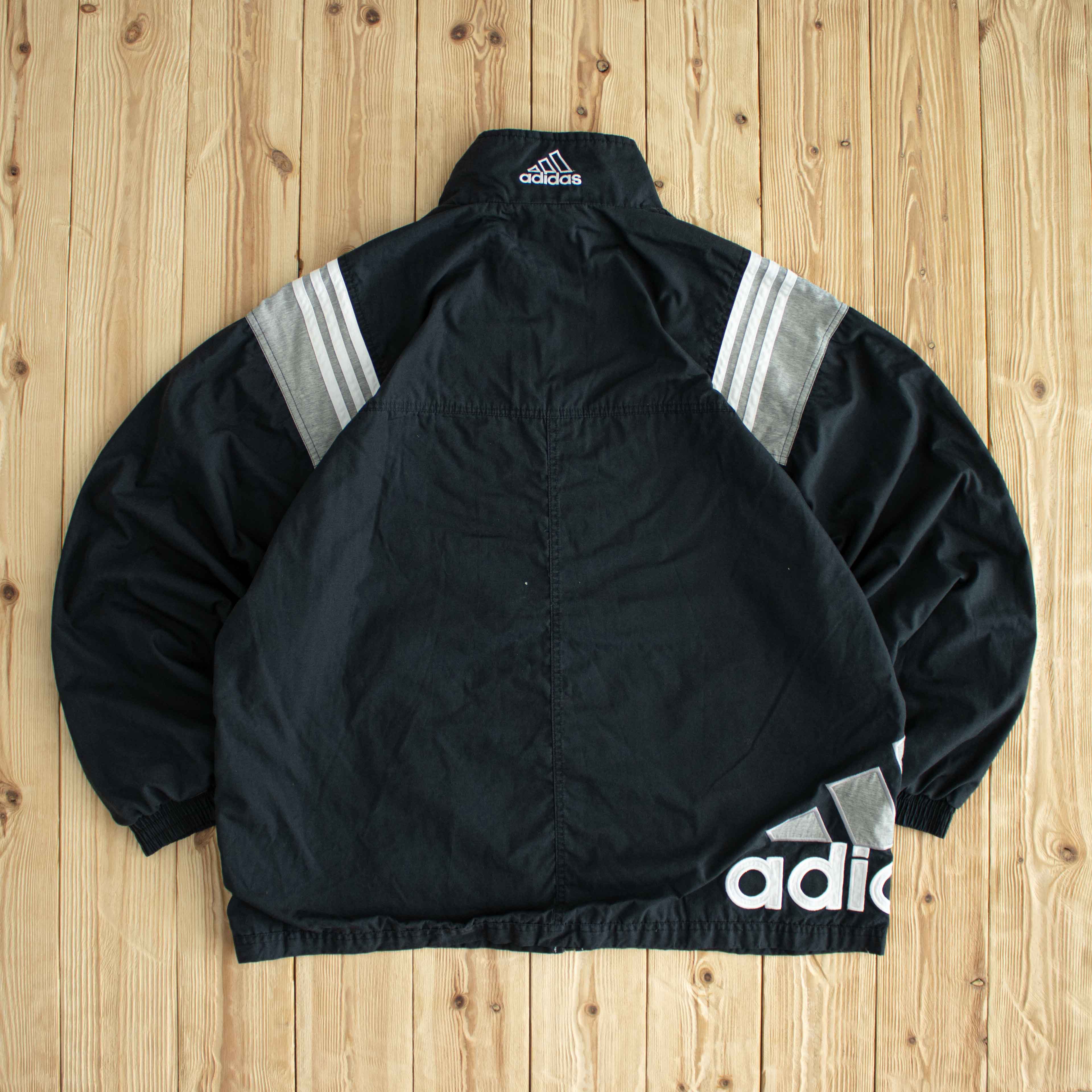 (L/XL) Adidas Vintage Logo Embroidered Jacket Black