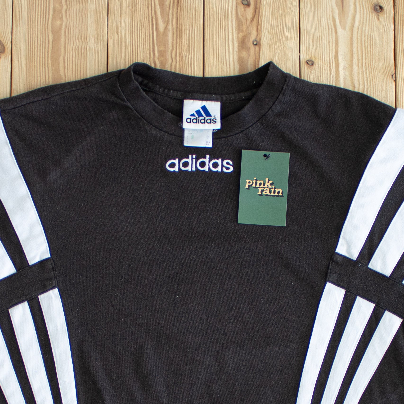 (L) Adidas Vintage Side Stripe Embroidered T-Shirt Black
