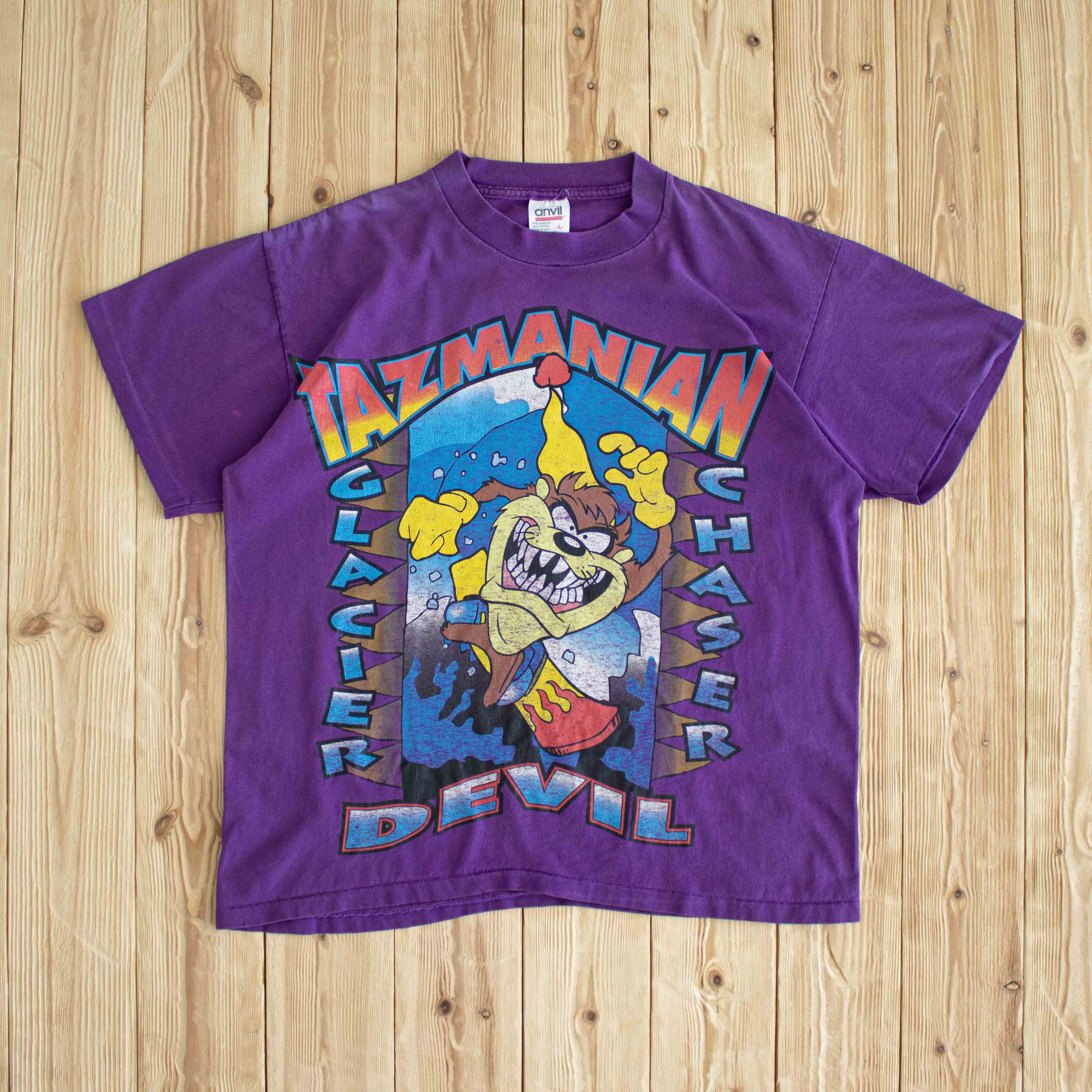(M) Single Stitch Tazmanian Devil Glacier Chaser Vintage T-Shirt Purple