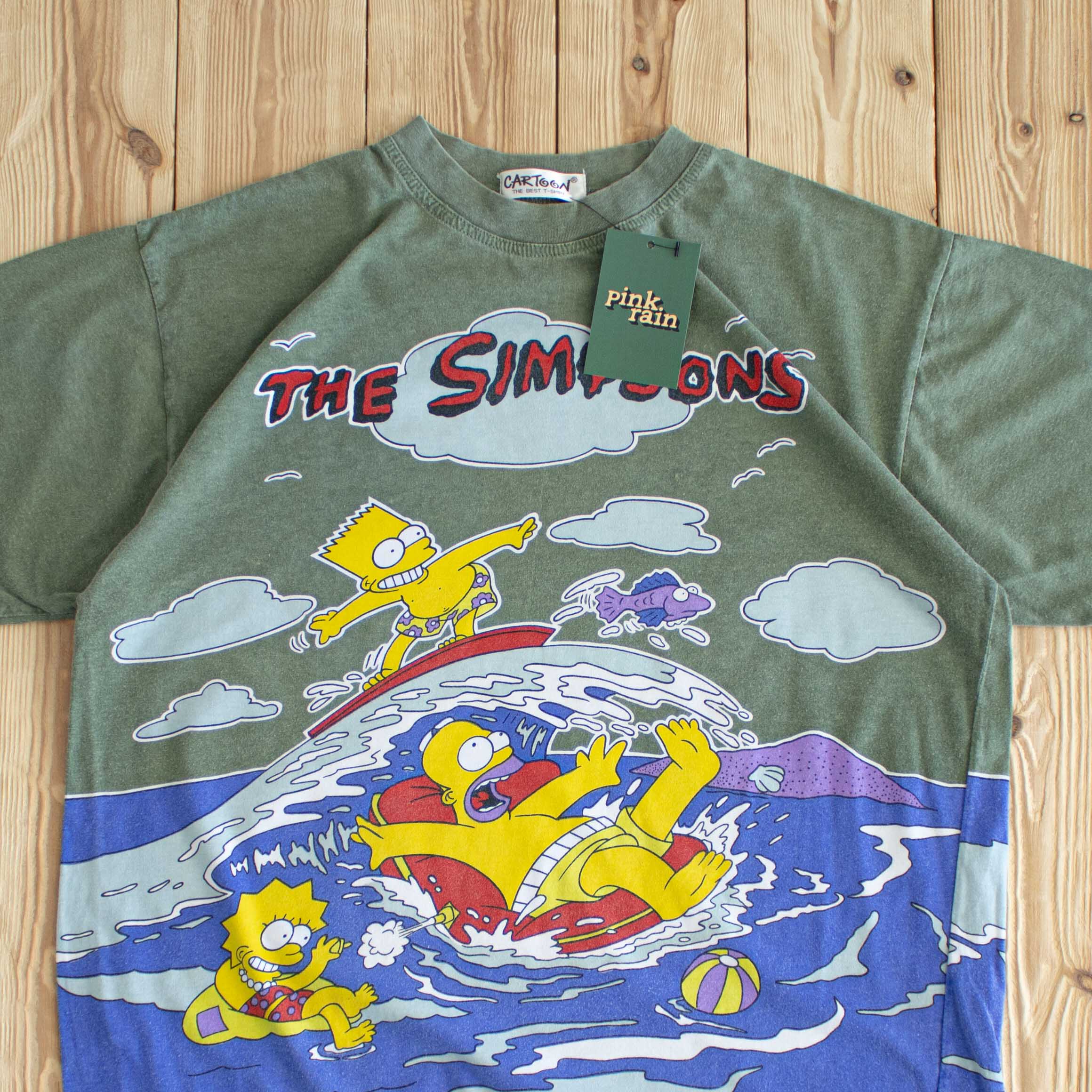 (M/L) The Simpsons Vintage All-Over Printed T-Shirt Green Blue