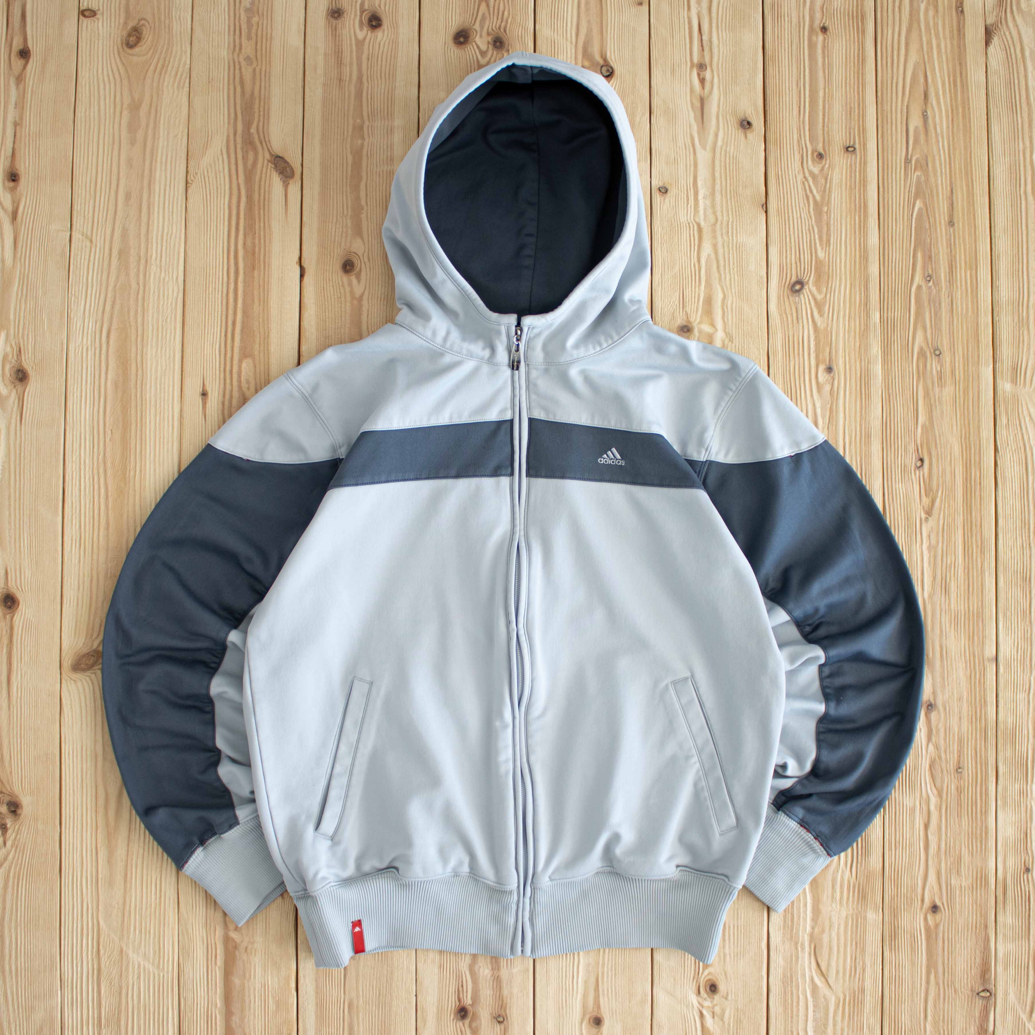 (M) Adidas Essential Vintage Embroidered Full-Zip Hoodie Gray