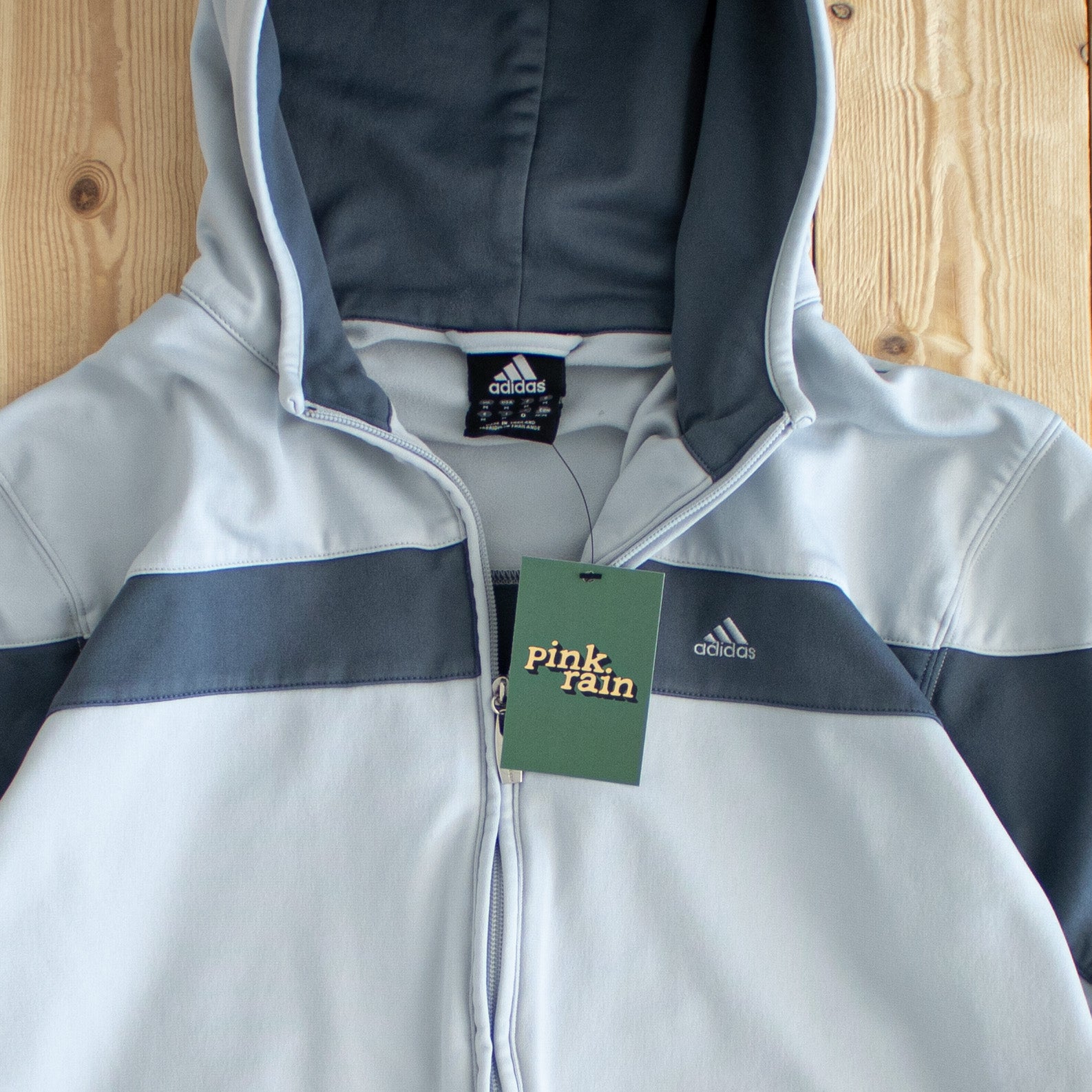 (M) Adidas Essential Vintage Embroidered Full-Zip Hoodie Gray