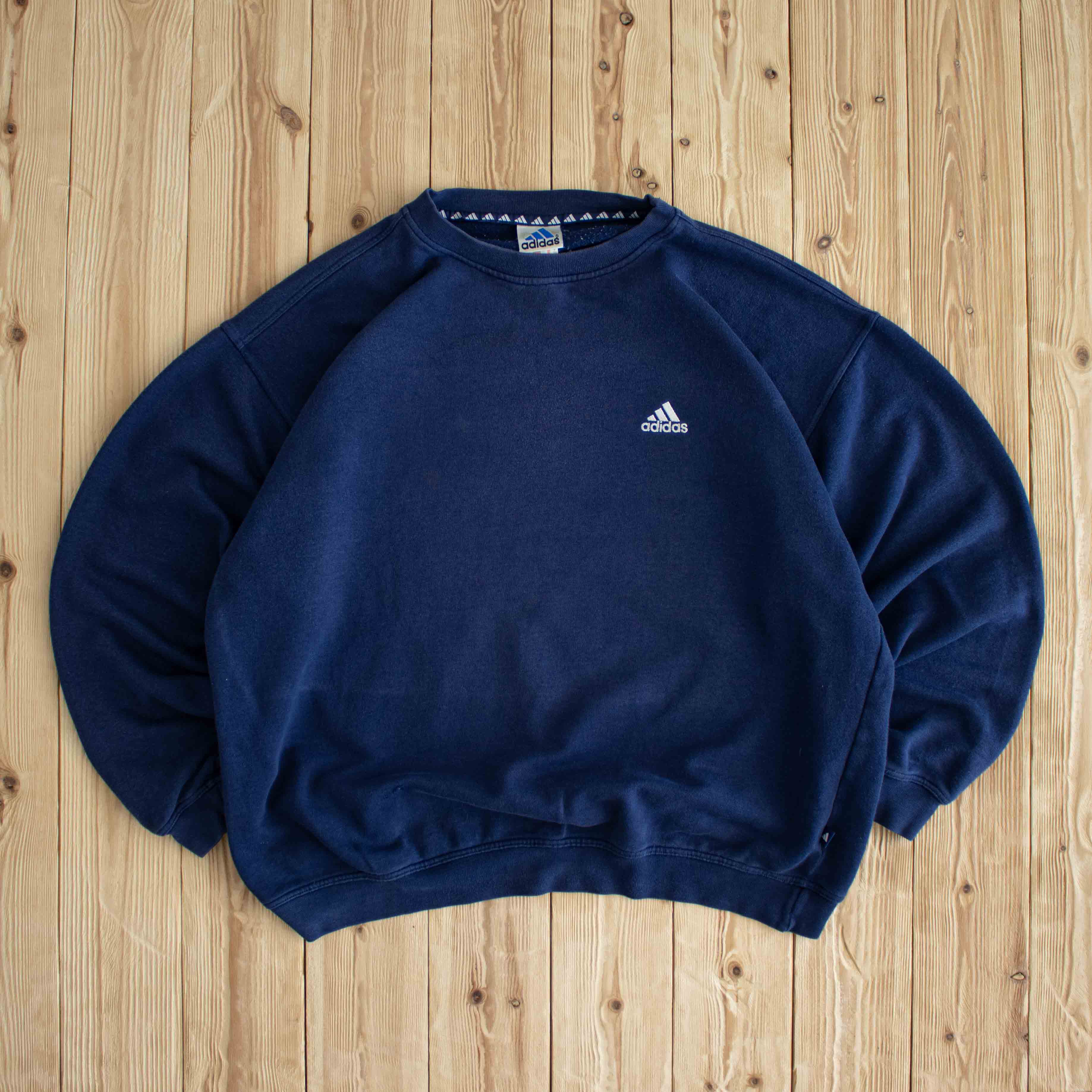 (XL) Adidas Essential Vintage Embroidered Sweatshirt Blue
