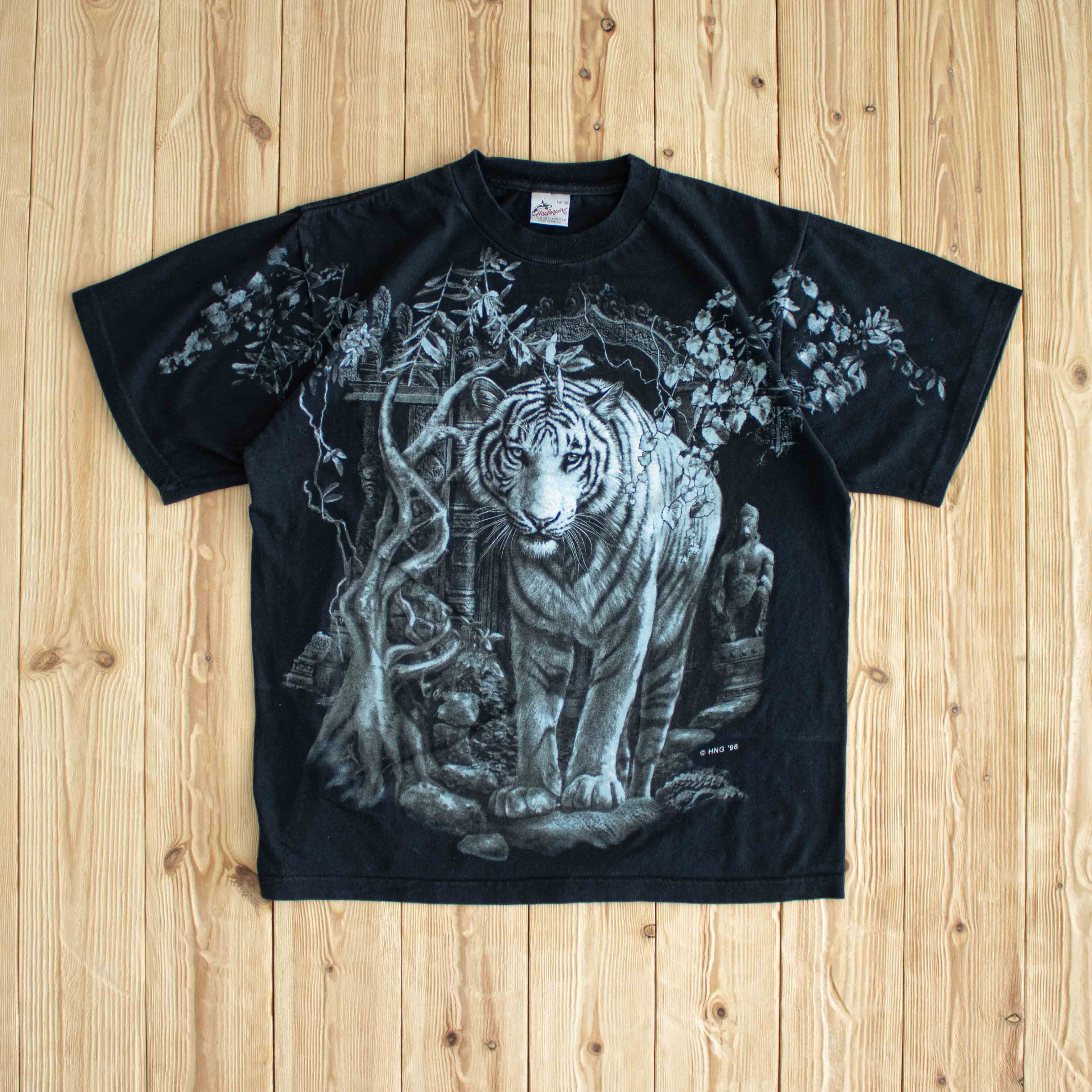 (M) 1996 Harlequin Tiger Vintage T-Shirt Black