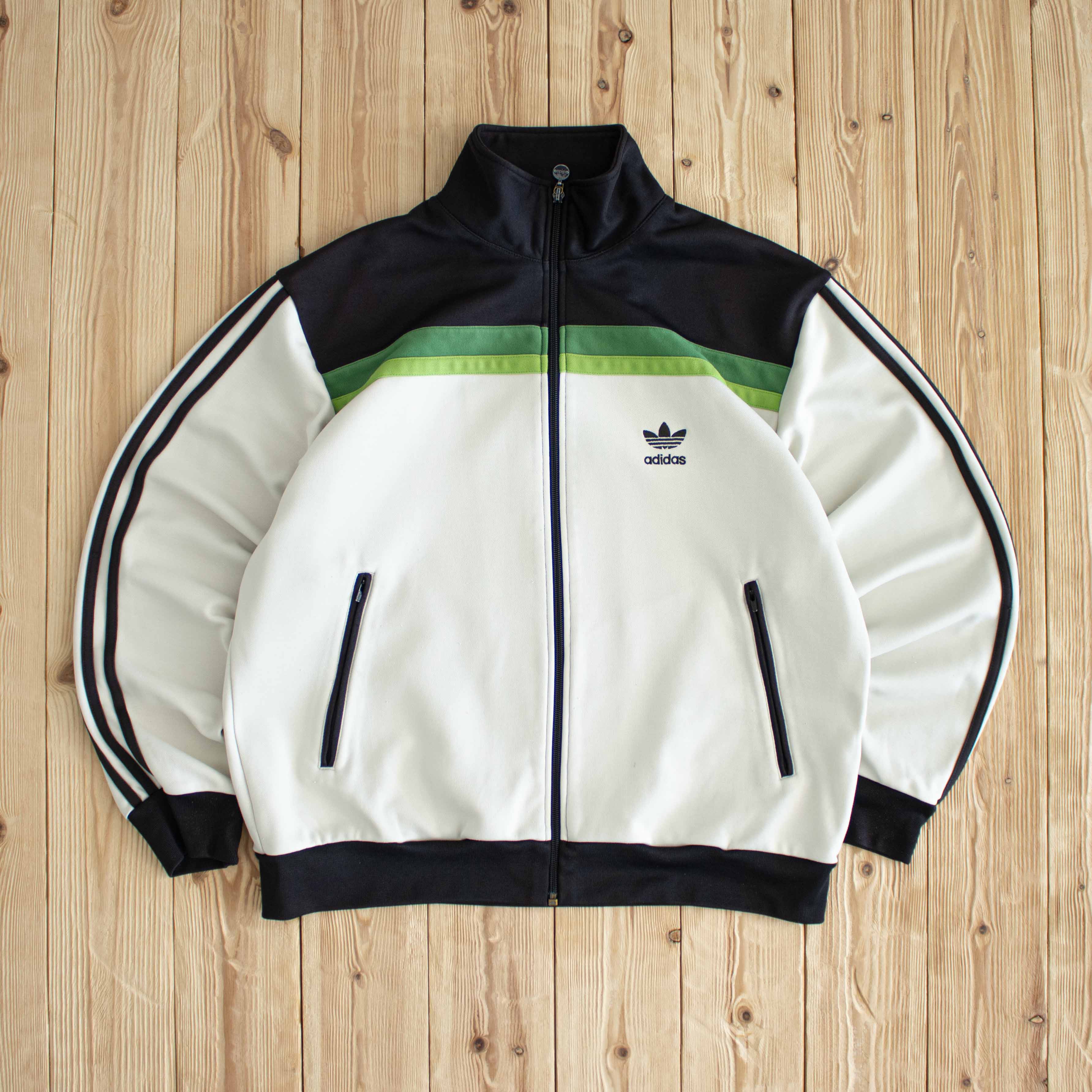 (M) Adidas Vintage Embroidered Full-Zip Sweatshirt Beige