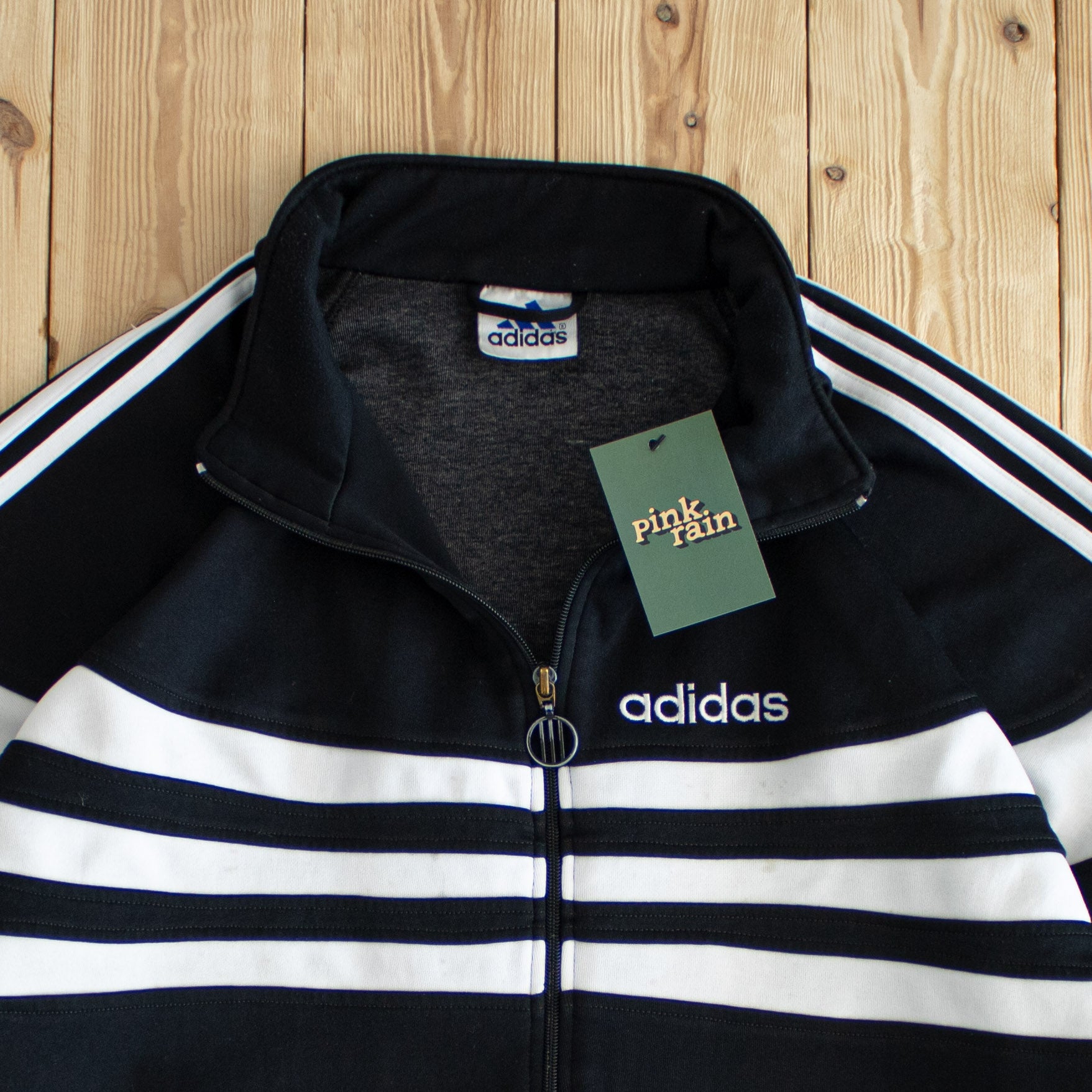 (L) Adidas Vintage Embroidered Full-Zip Sweatshirt Black