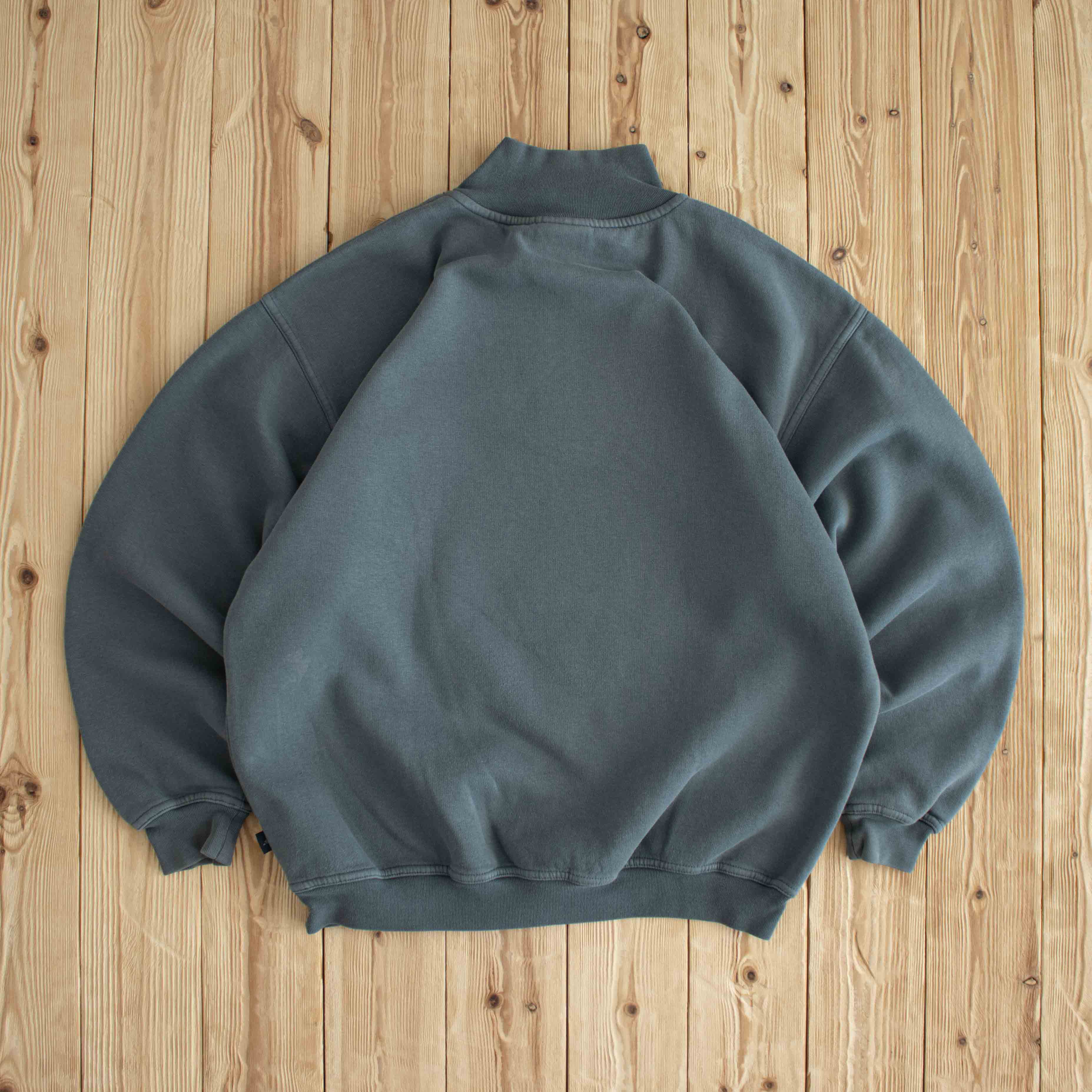 (L) Adidas Vintage Essential Embroidered Quarter-Zip Blue Green