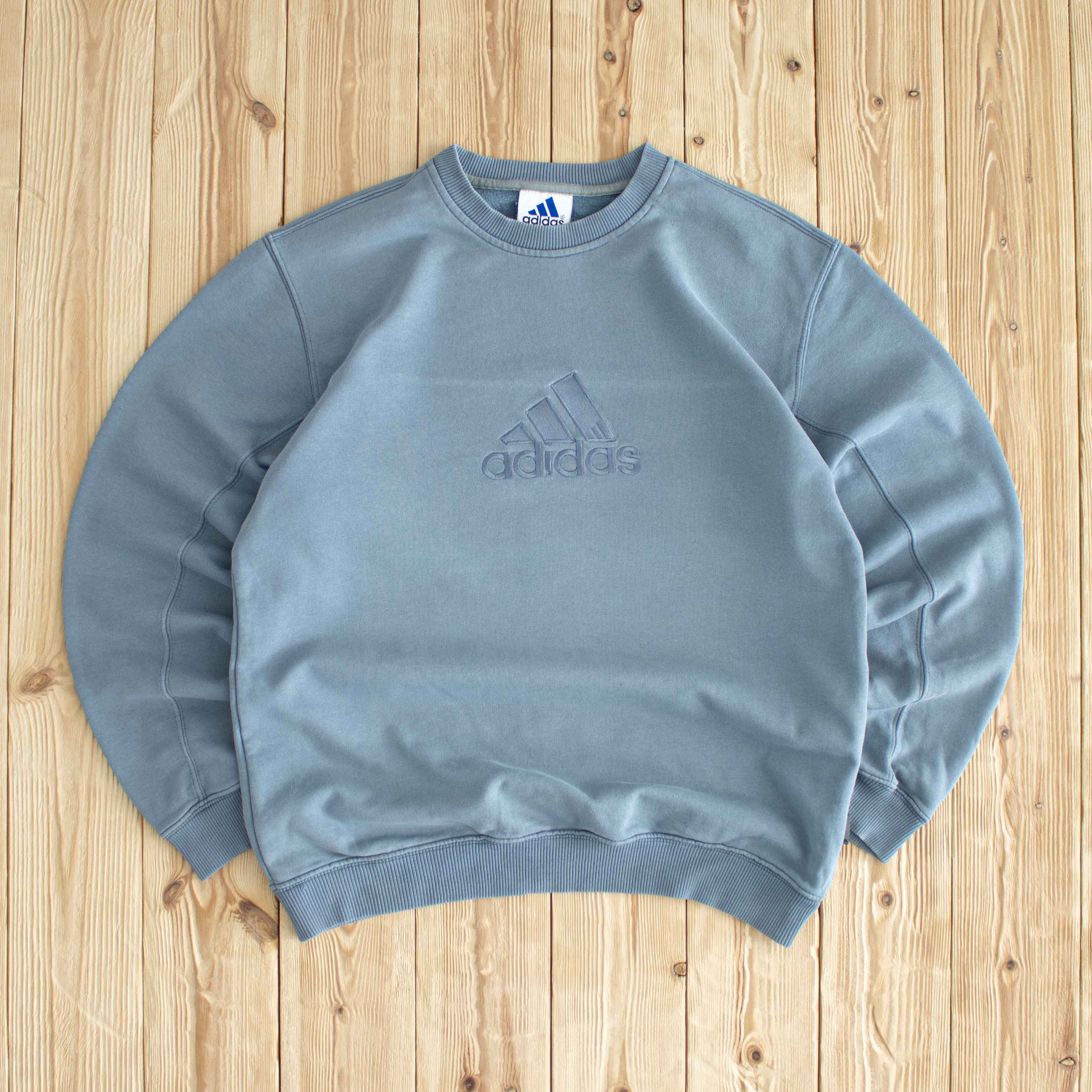 (M) Adidas Logo Vintage Embroidered Sweatshirt Blue
