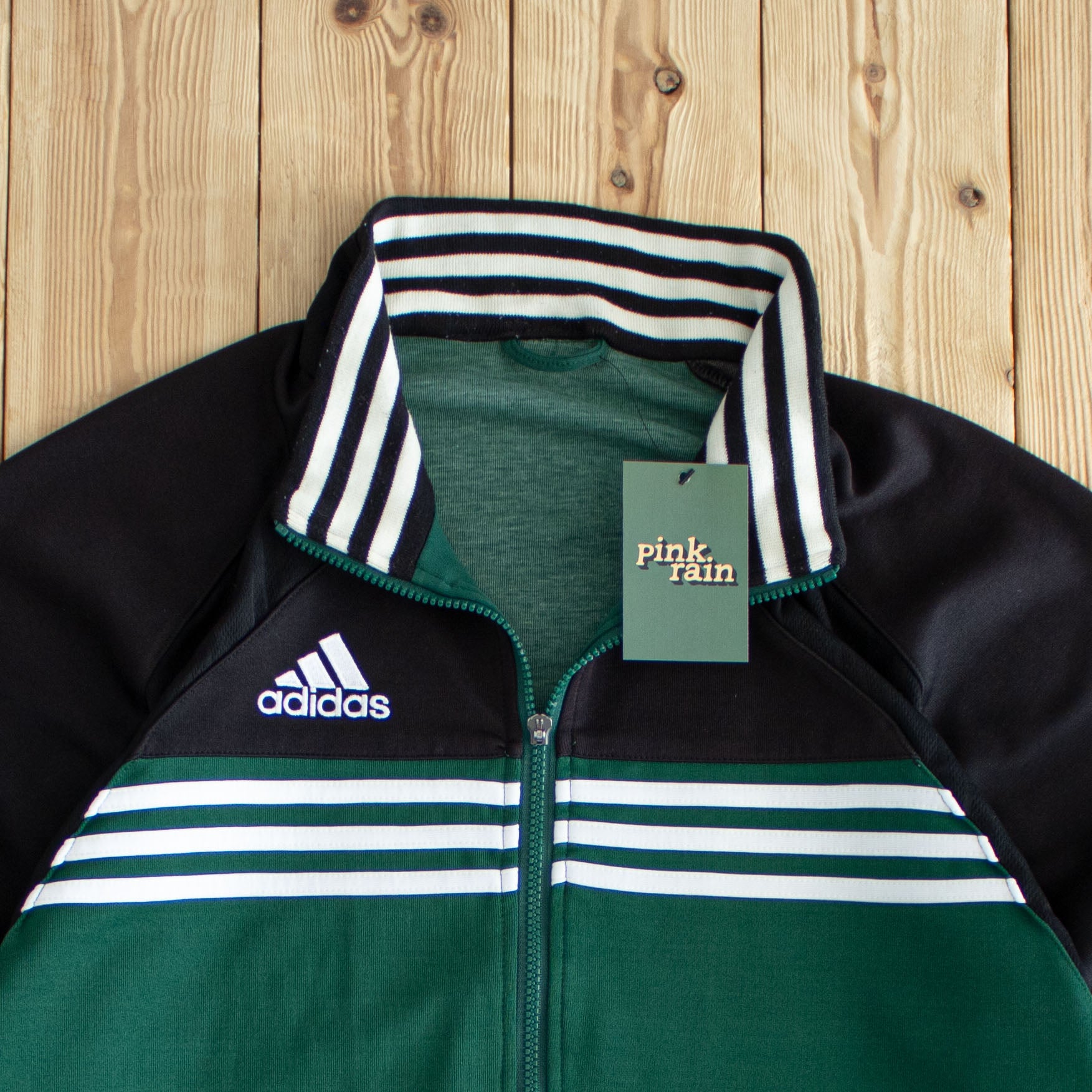 (L) Adidas Vintage Embroidered Full-Zip Sweatshirt Green