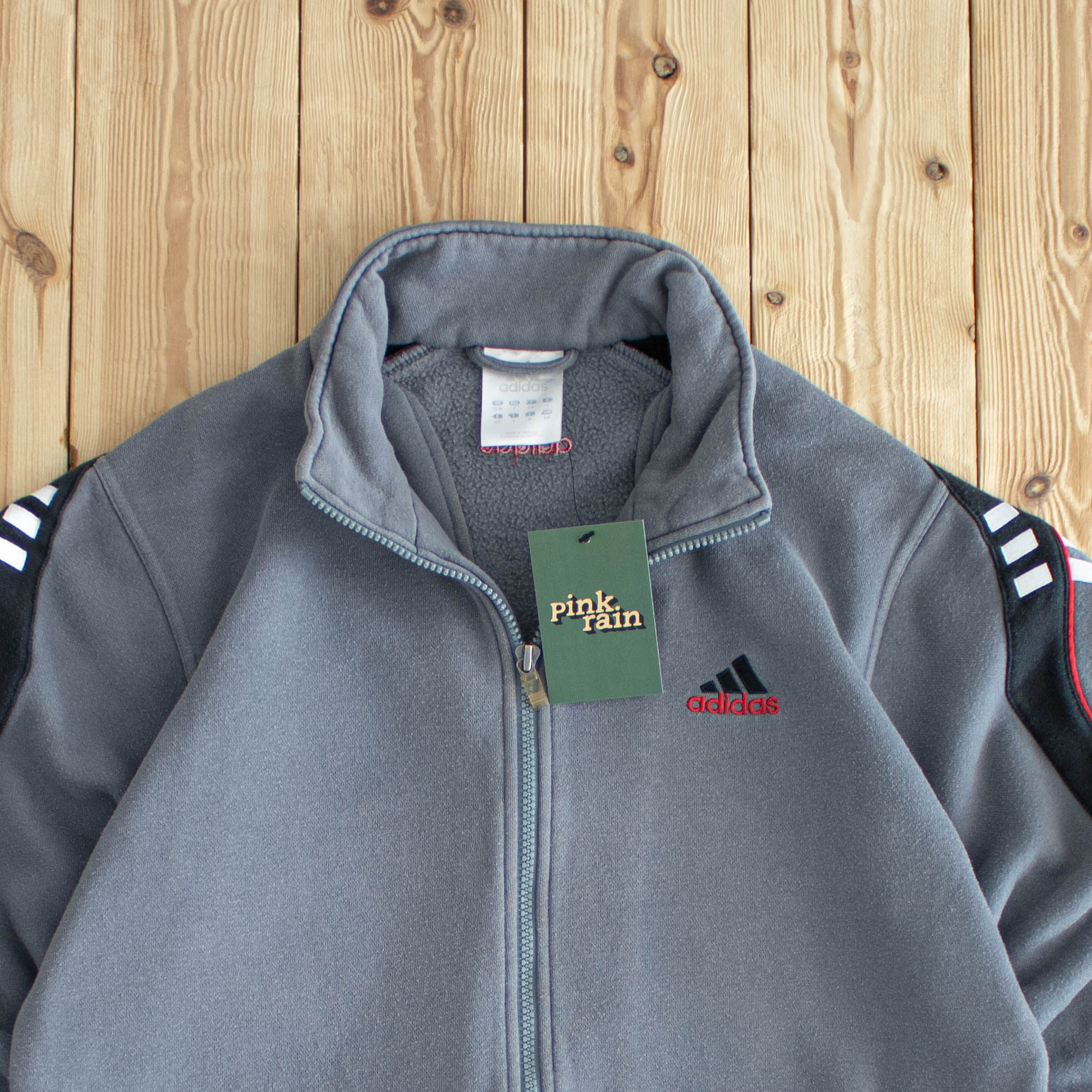 (S/M) Adidas Vintage Essential Embroidered Full-Zip Sweatshirt Gray