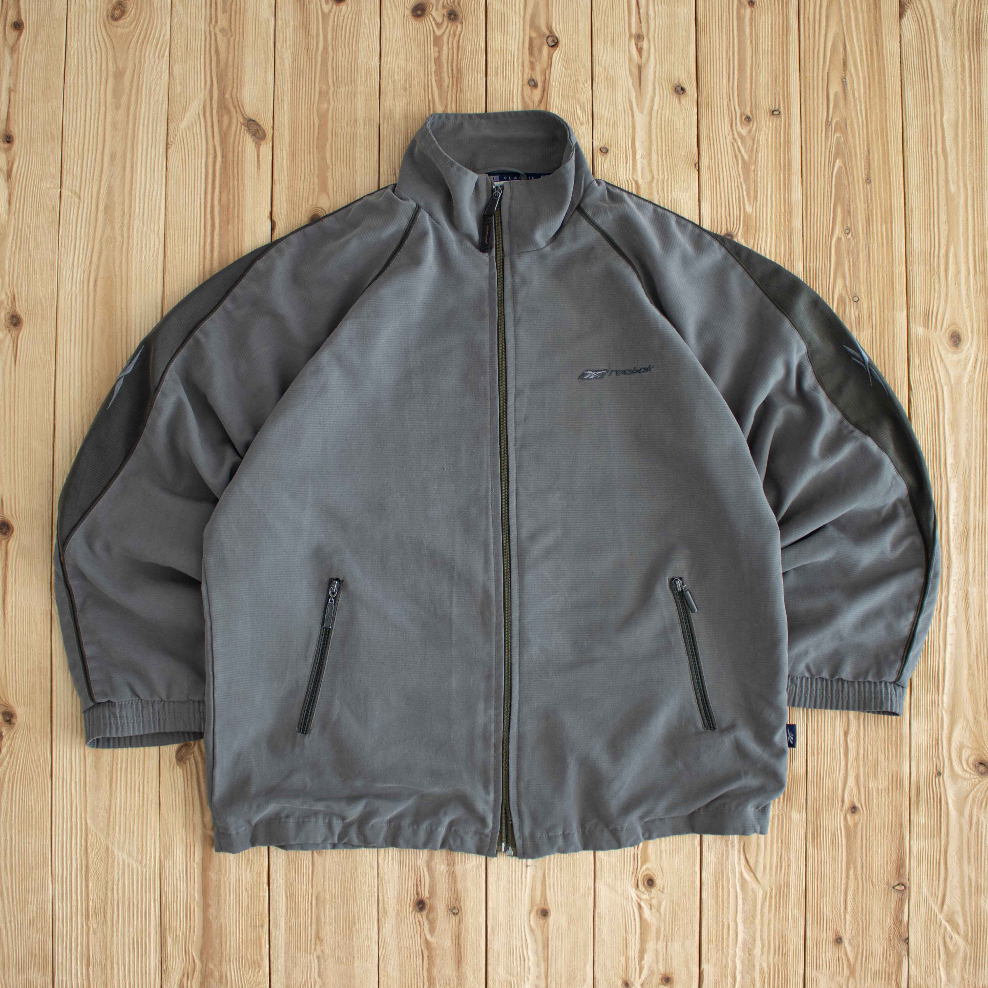 (L) Reebok Vintage Embroidered Jacket Khaki Gray