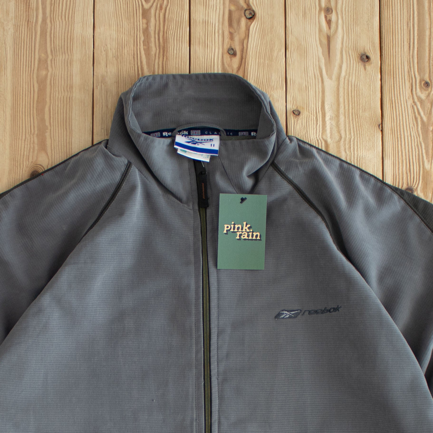 (L) Reebok Vintage Embroidered Jacket Khaki Gray