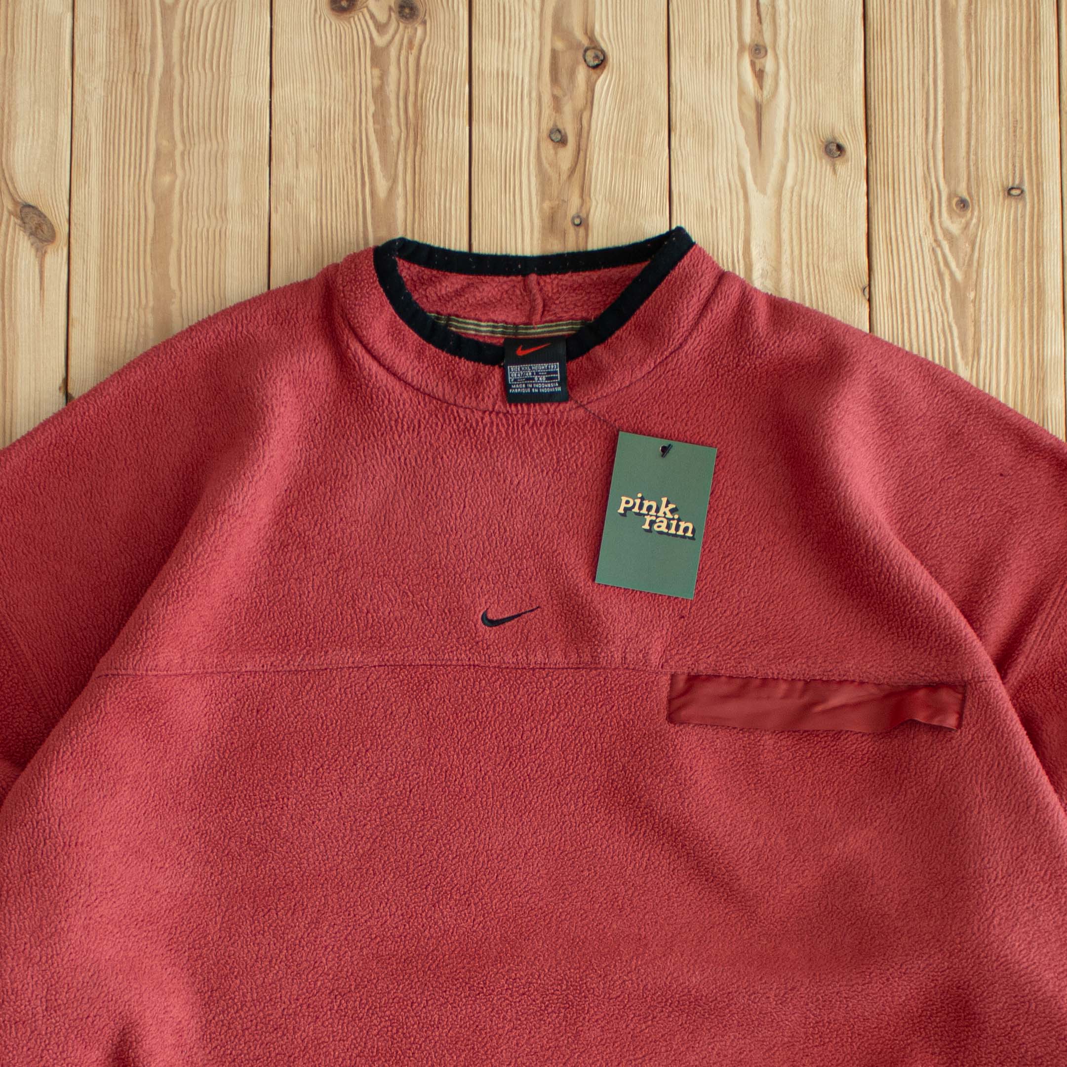 (XL) Nike Center Swoosh Vintage Embroidered Fleece Sweatshirt Red