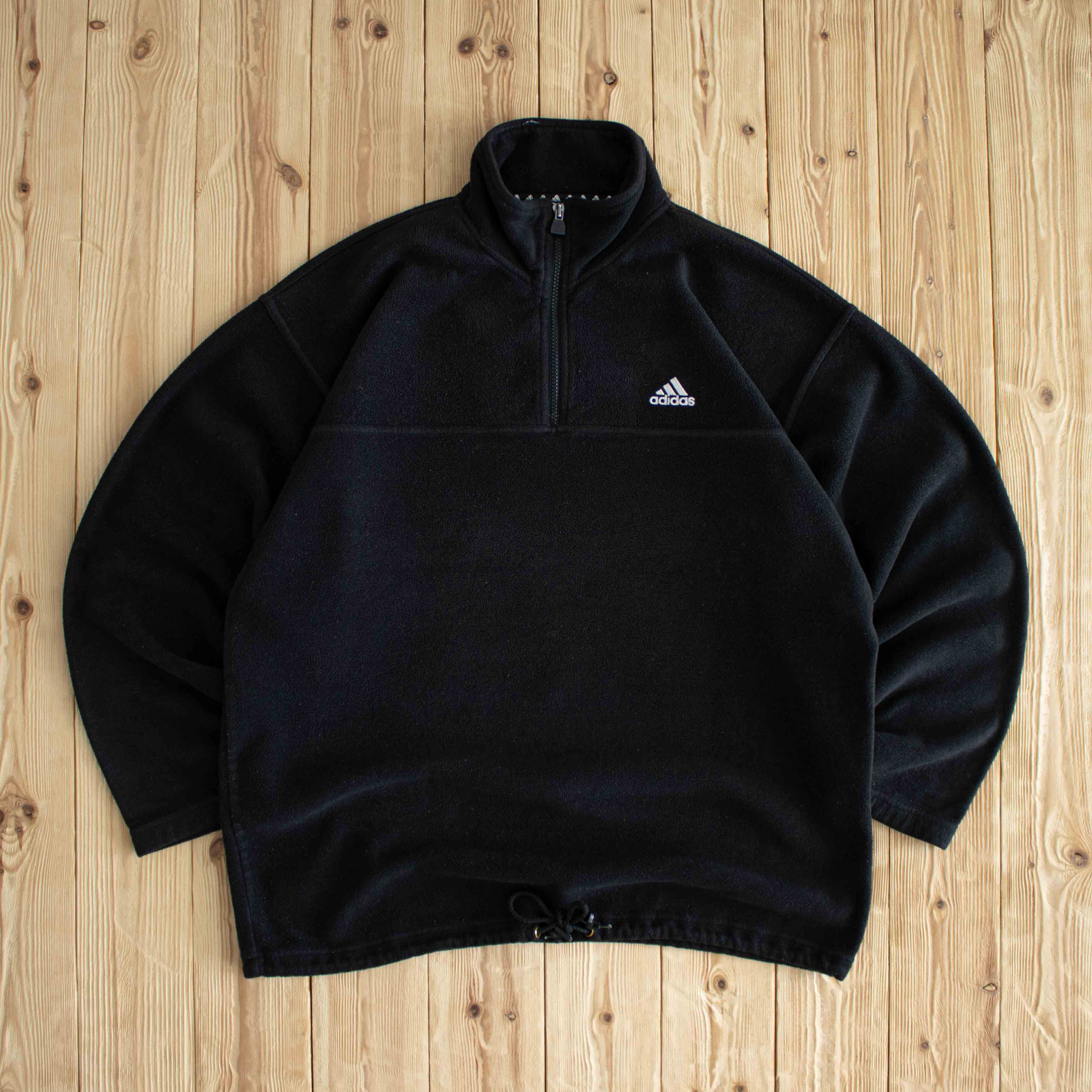 (L/XL) Adidas Vintage Embroidered Fleece Quarter-Zip Black