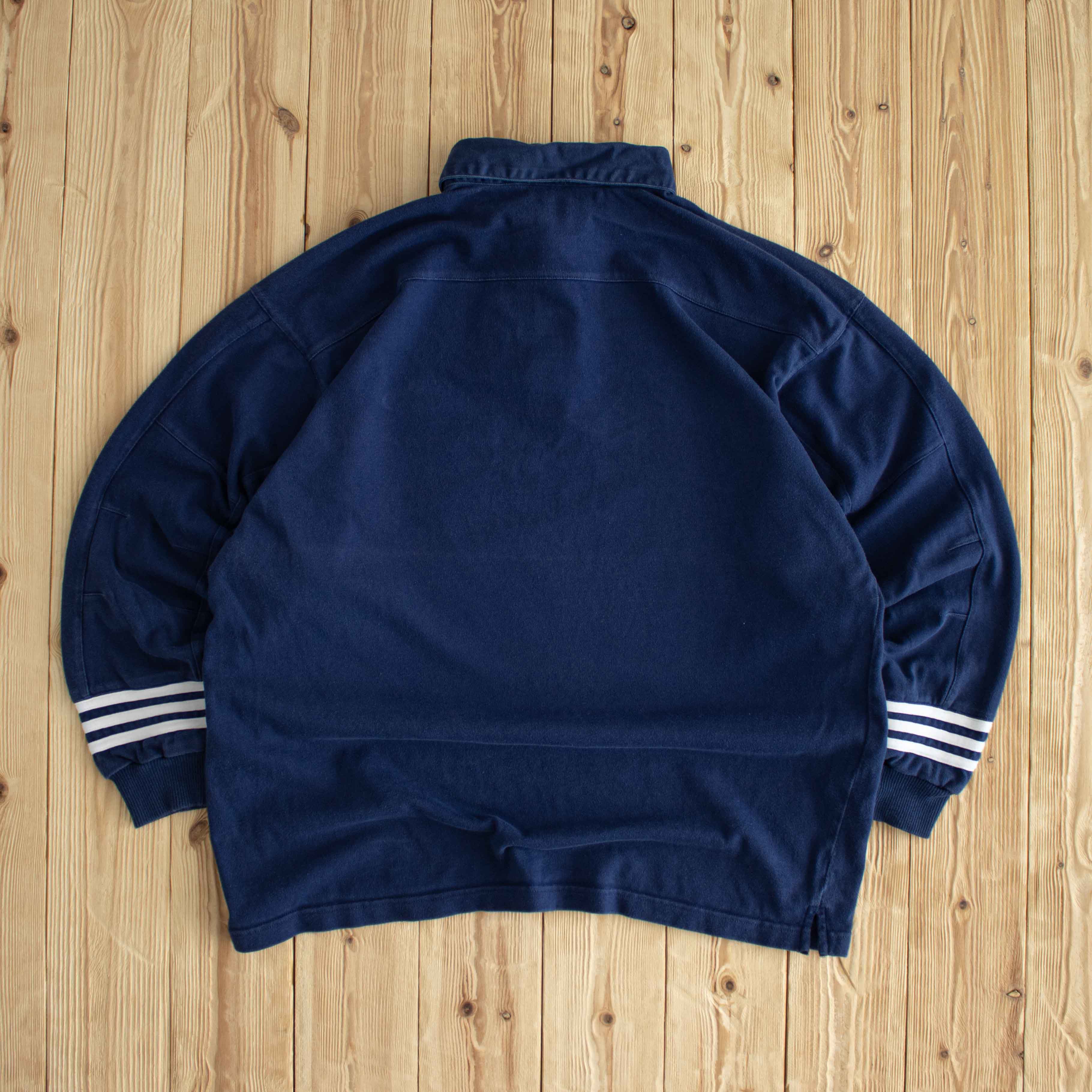 (L) Adidas Vintage Embroidered Polo Button Up Blue